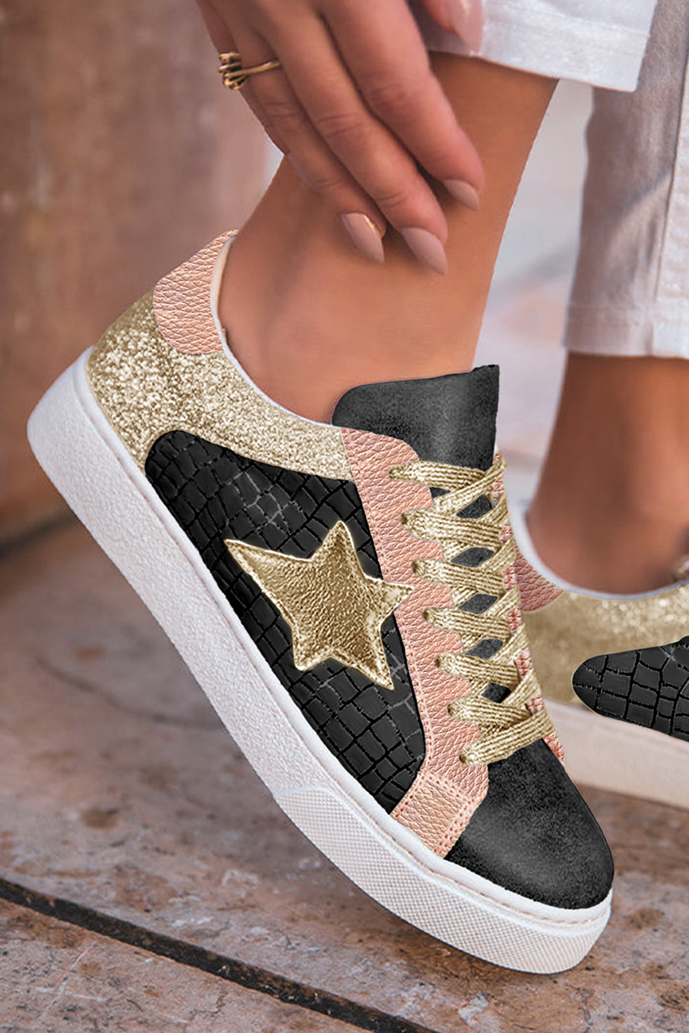 Galaxy Glimmer PU Leather Lace-up Sneakers