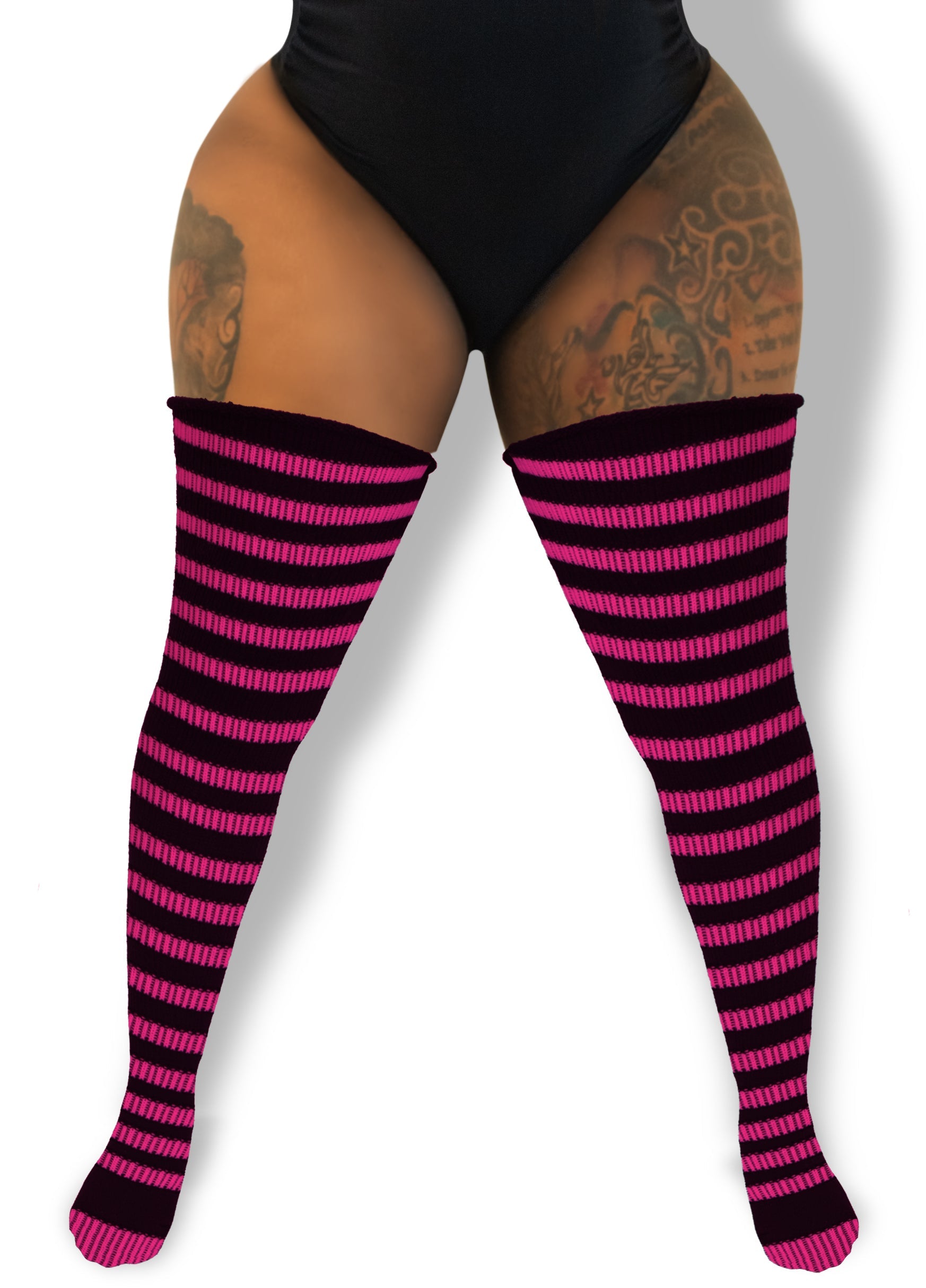 Thick Thigh Tribe -- Sugar Rush Stripes Plus Size Thigh High Socks
