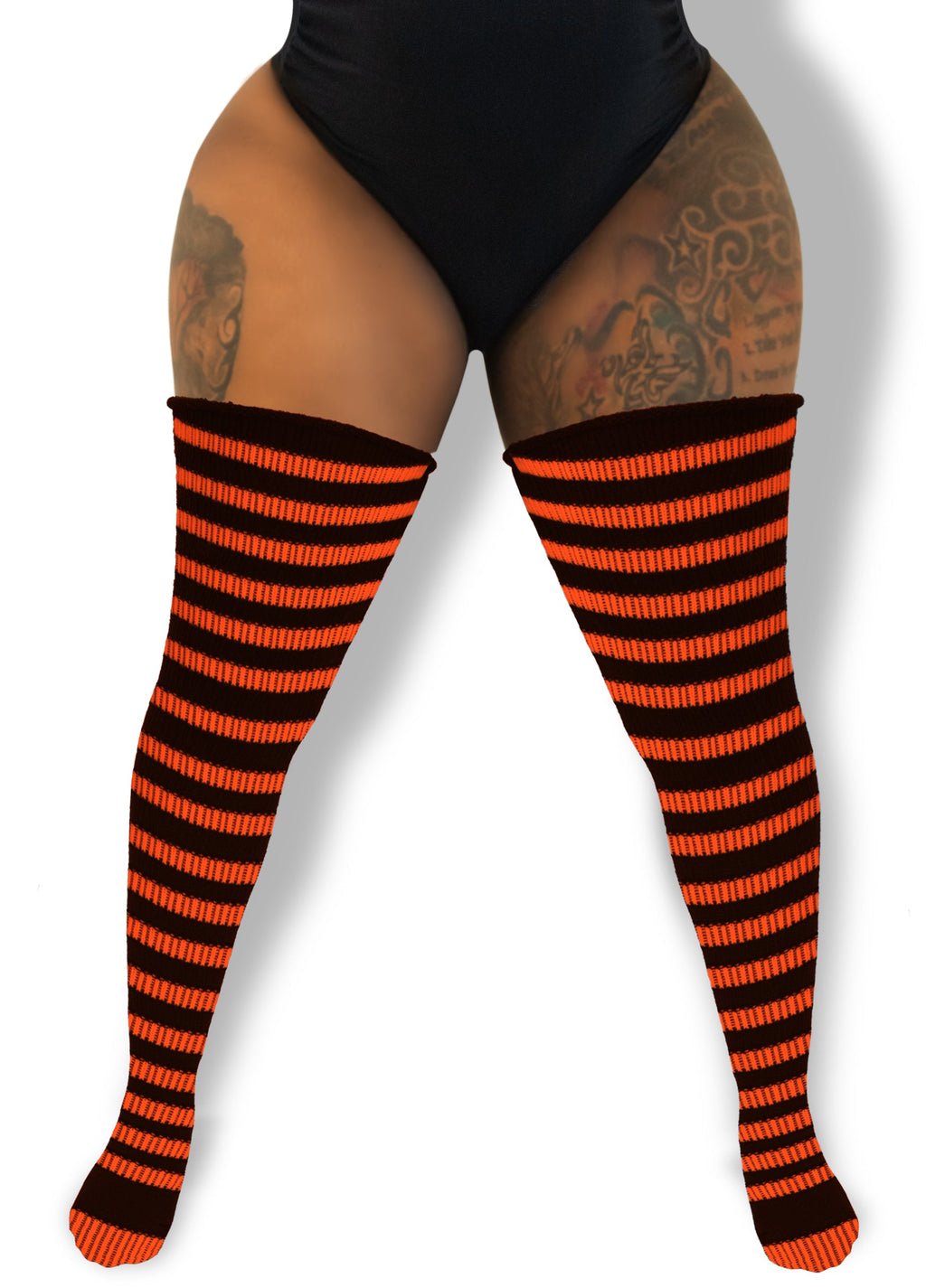 Thick Thigh Tribe -- Pumpkin Spice Stripes plus size Thigh Highs