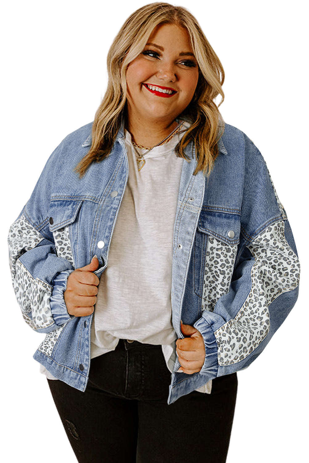 Galactic Wild Leopard Patchwork Plus Size Denim Jacket