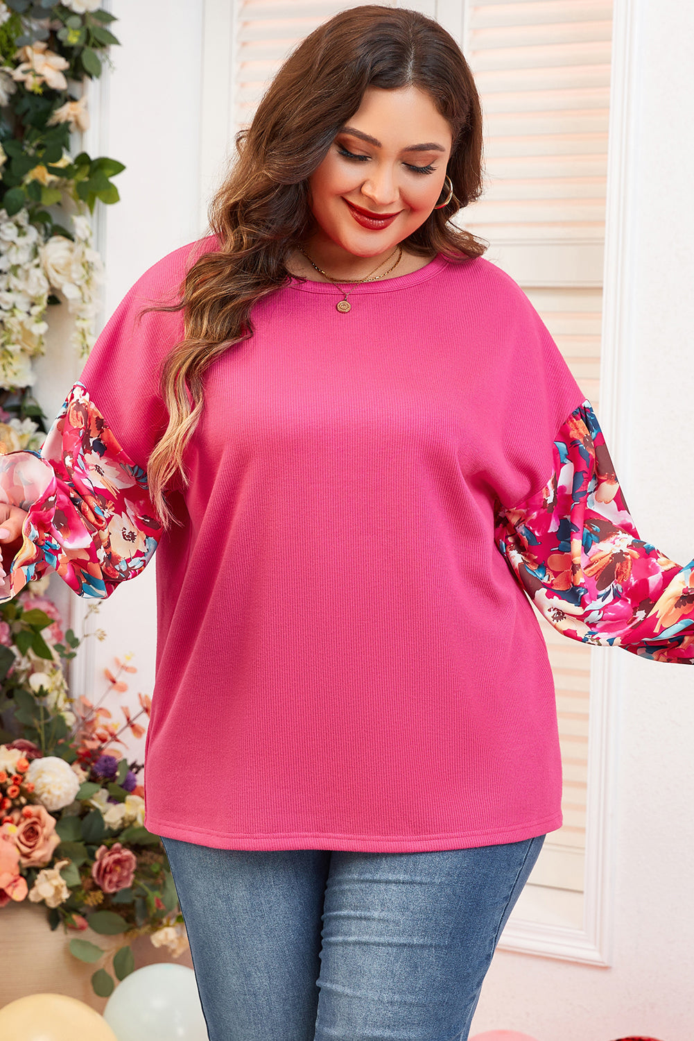 Floral Stardust Flounce Sleeve Pink Top