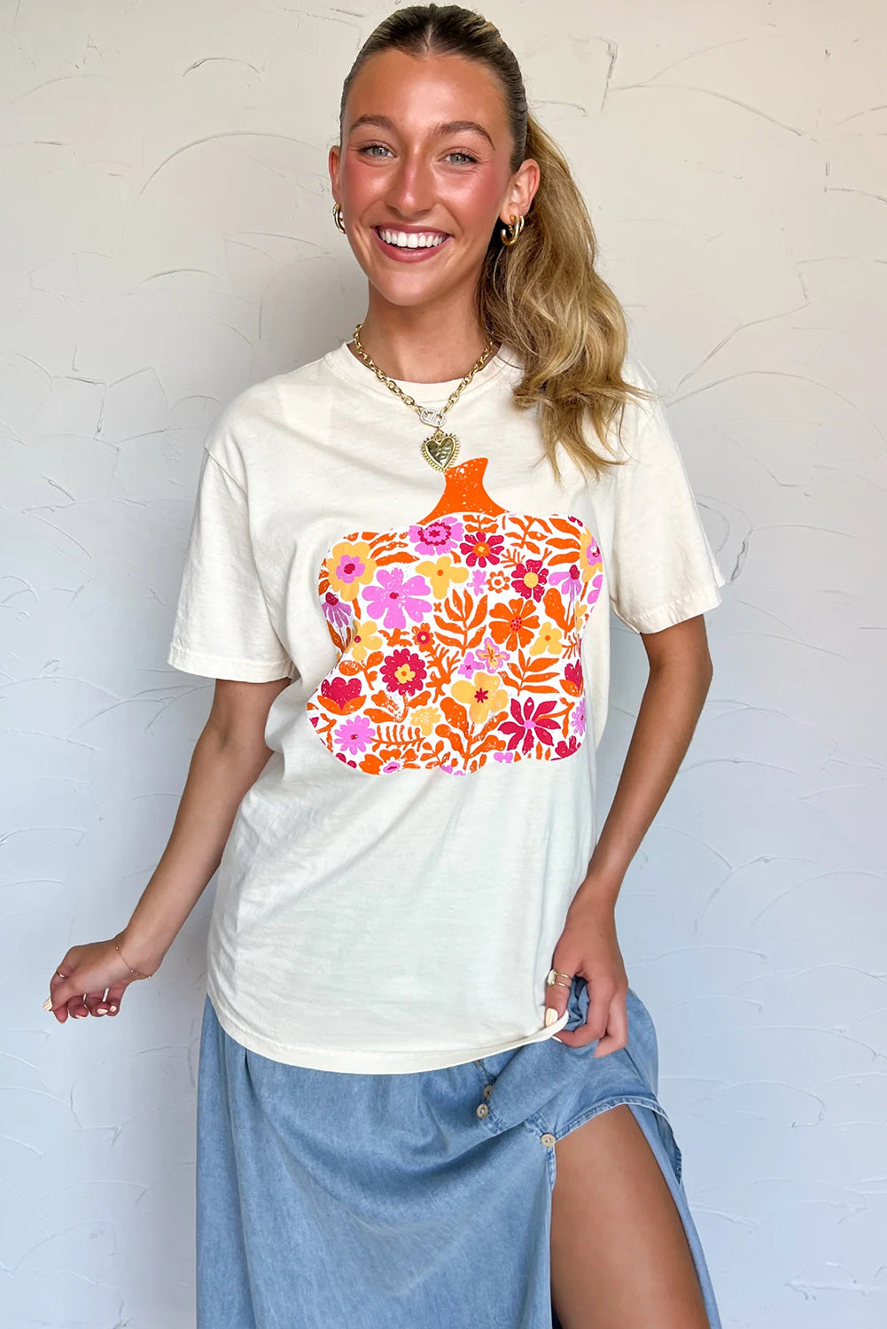 Pumpkin Moon Bloom Graphic Fashion Tee
