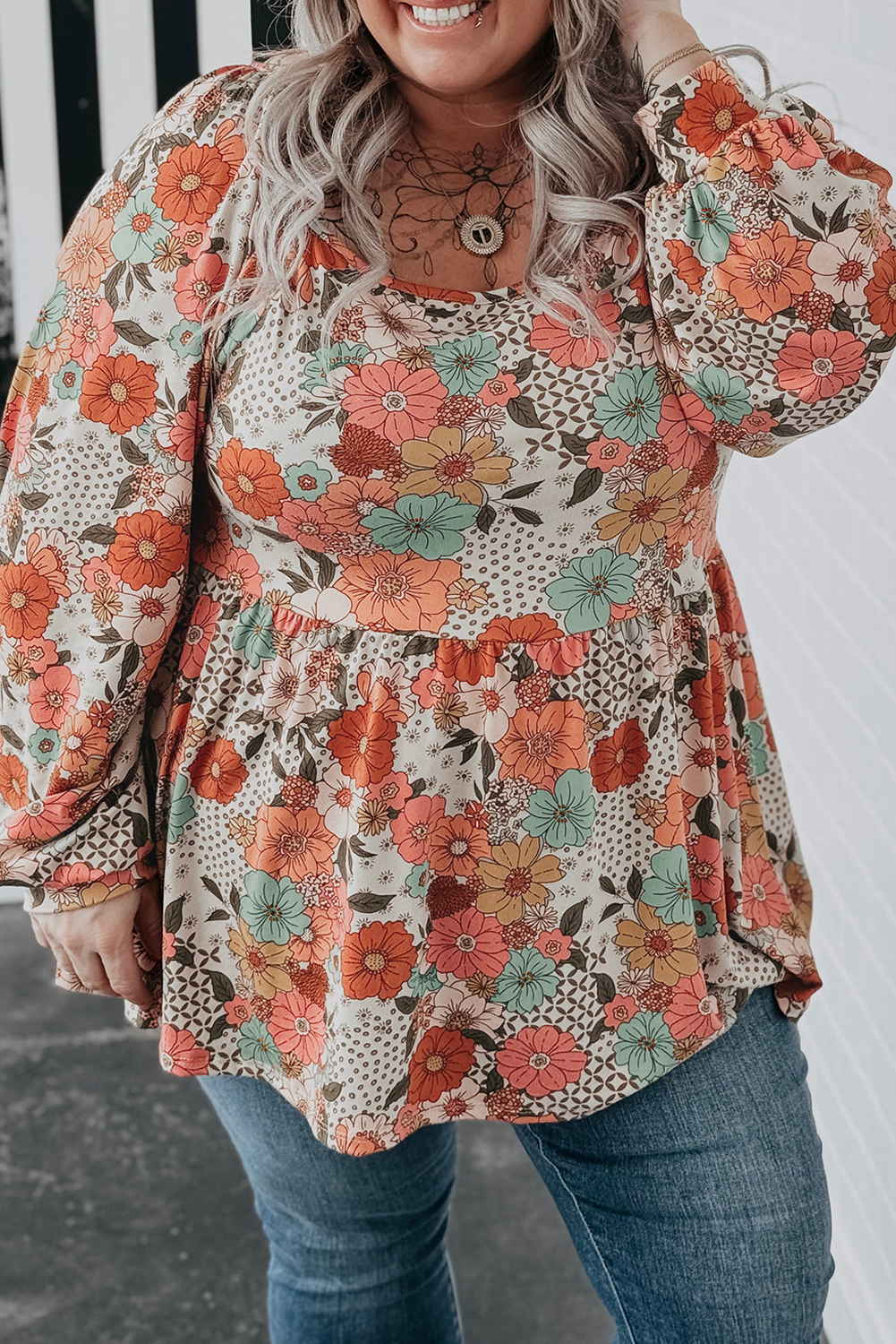 Cosmic- Bloom Boho  Square Neck Peplum Blouse