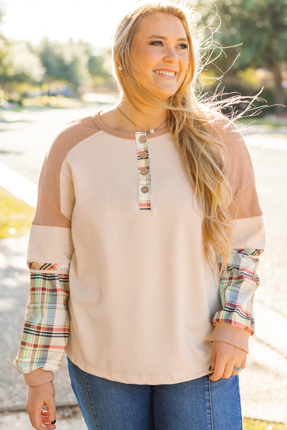 Starlight Patchwork Henley Plus Size  Henley Top