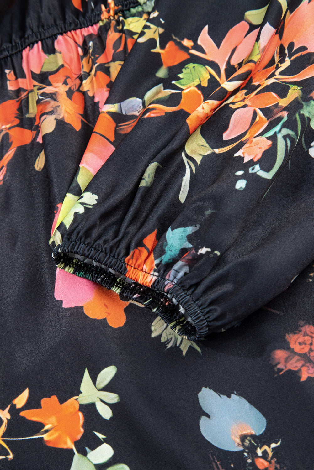 Boho Nova Black Plus Size Floral Print Tie Neck Mini Dress