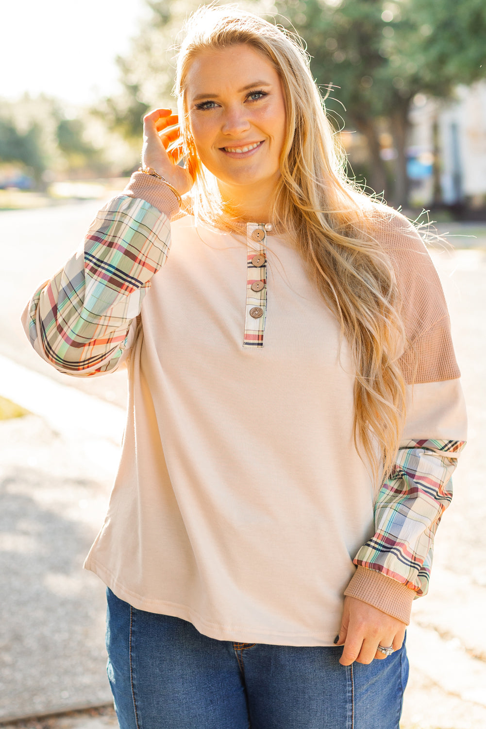 Starlight Patchwork Henley Plus Size  Henley Top