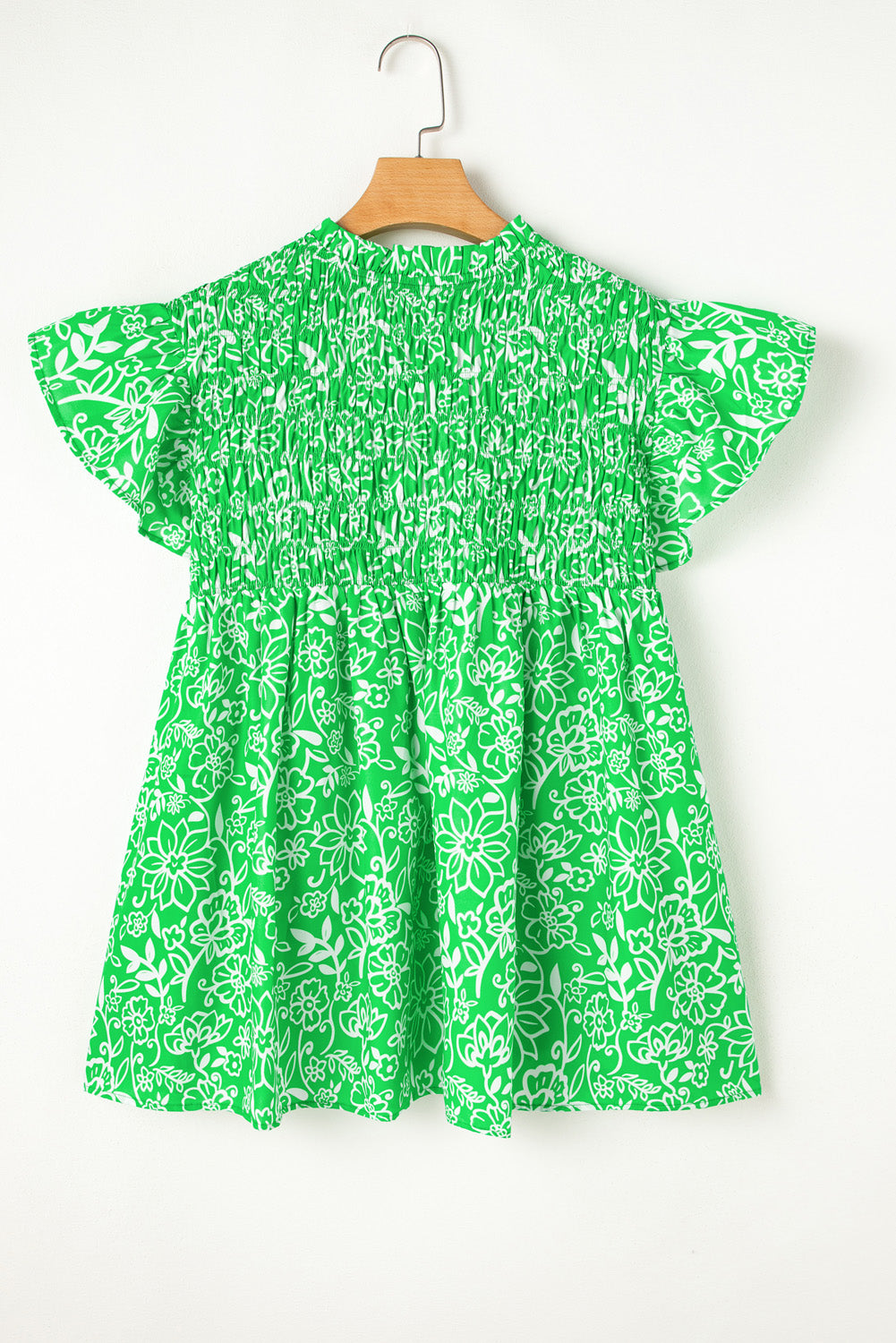 Celestial Chic Green Floral Flutter Sleeve Plus Size Blouse