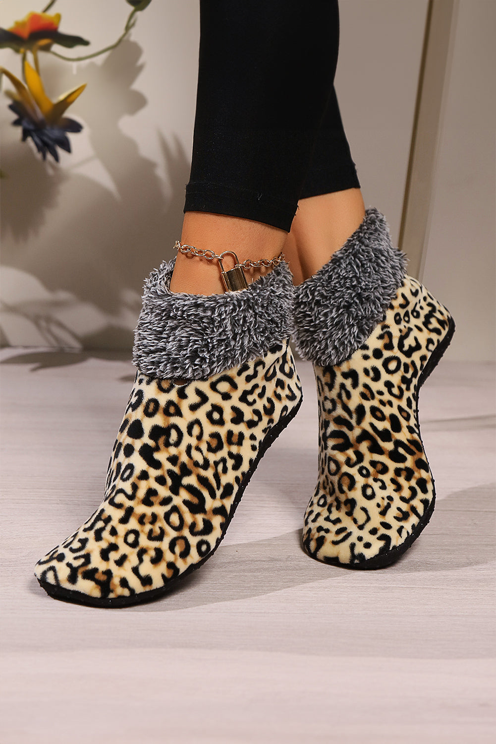 Stardust Chic Leopard Print Anti Skid Warm Slipper Socks