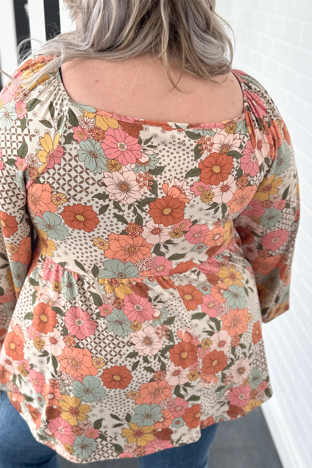 Cosmic- Bloom Boho  Square Neck Peplum Blouse