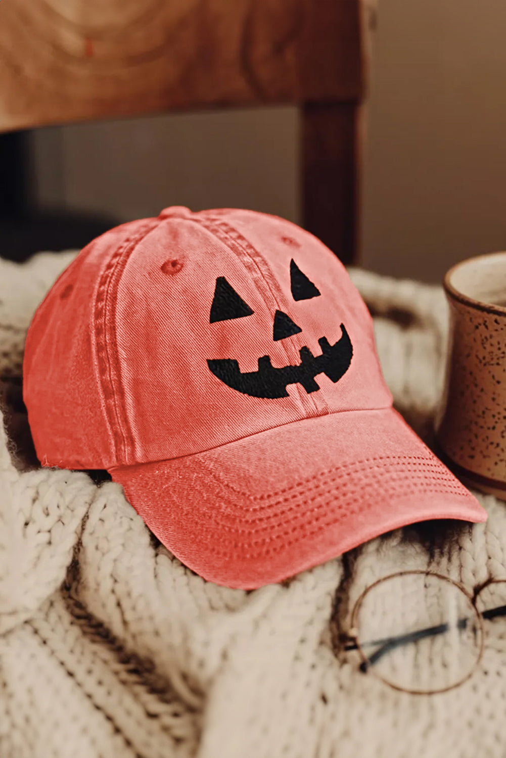 Pumpkin Orbit Cotton Jack O Lantern Pumpkin Embroidered Baseball Cap