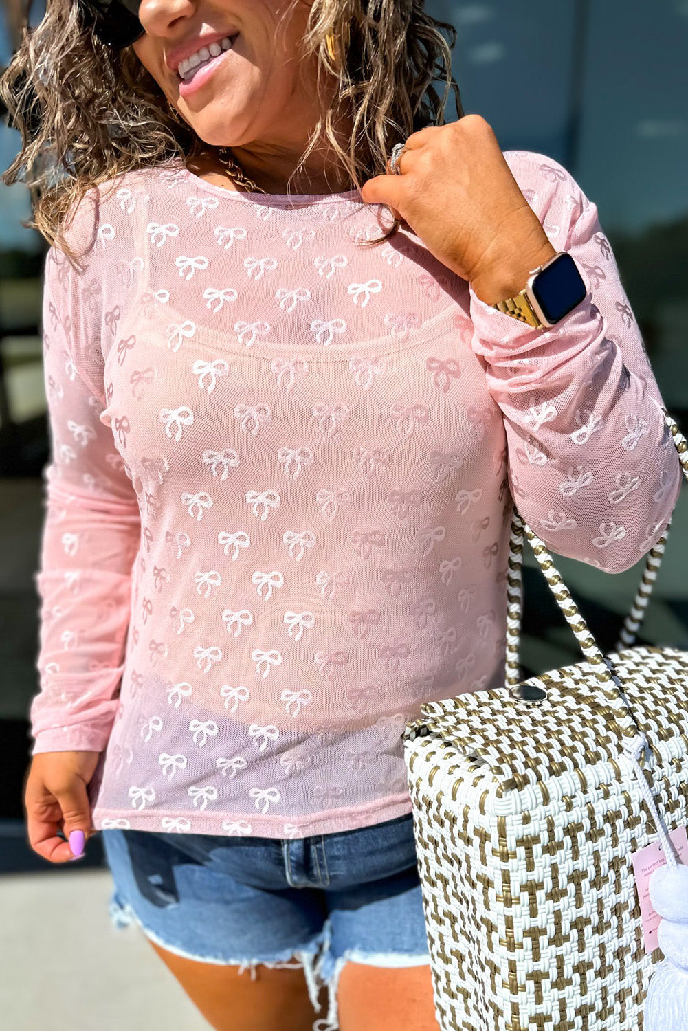 Starlight Charm Sheer Bow Long Sleeve Plus Size Top