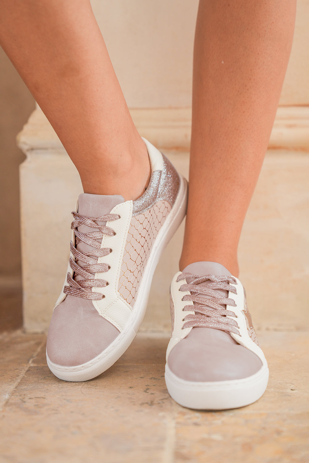 Galaxy Glimmer PU Leather Lace-up Sneakers