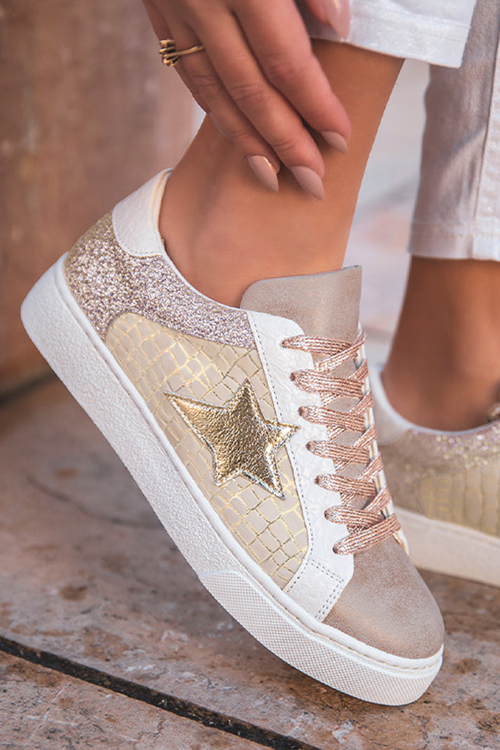 Galaxy Glimmer PU Leather Lace-up Sneakers
