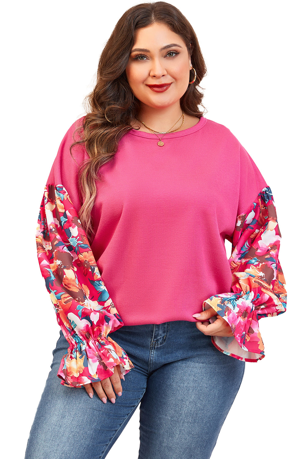 Floral Stardust Flounce Sleeve Pink Top