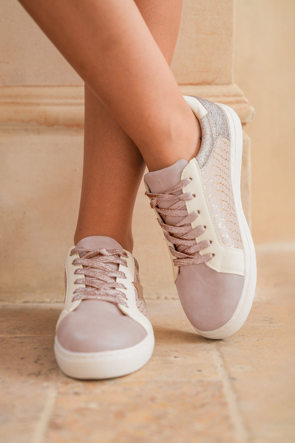 Galaxy Glimmer PU Leather Lace-up Sneakers