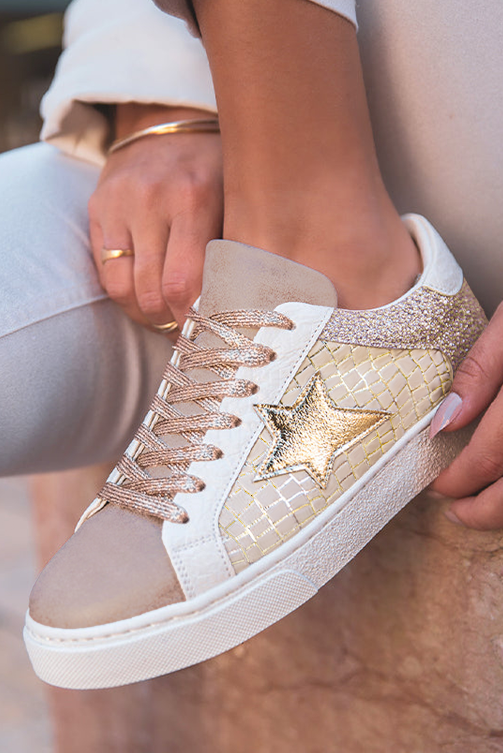 Galaxy Glimmer PU Leather Lace-up Sneakers