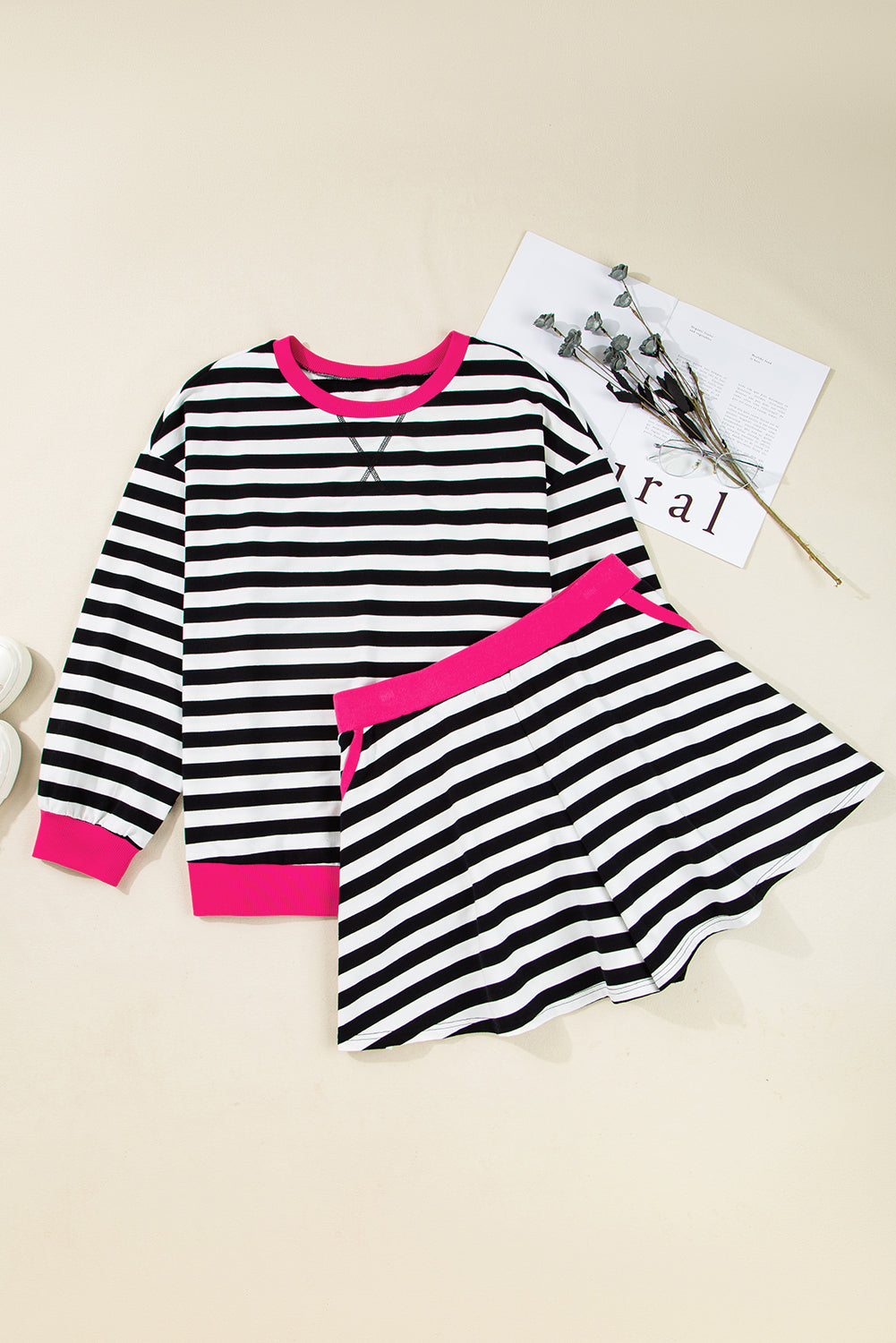 Stellar Stripes Black Stripe  Contrast Edge  Loungewear Plus Size Set