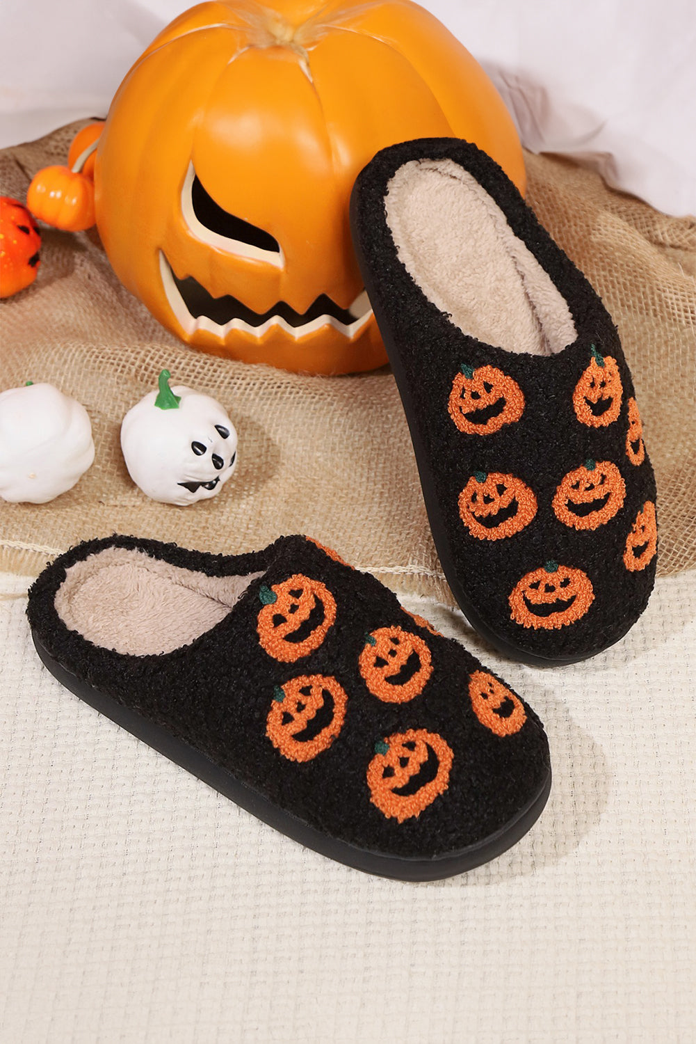 Jack-O'-Lantern Orbit Plush Home Slippers