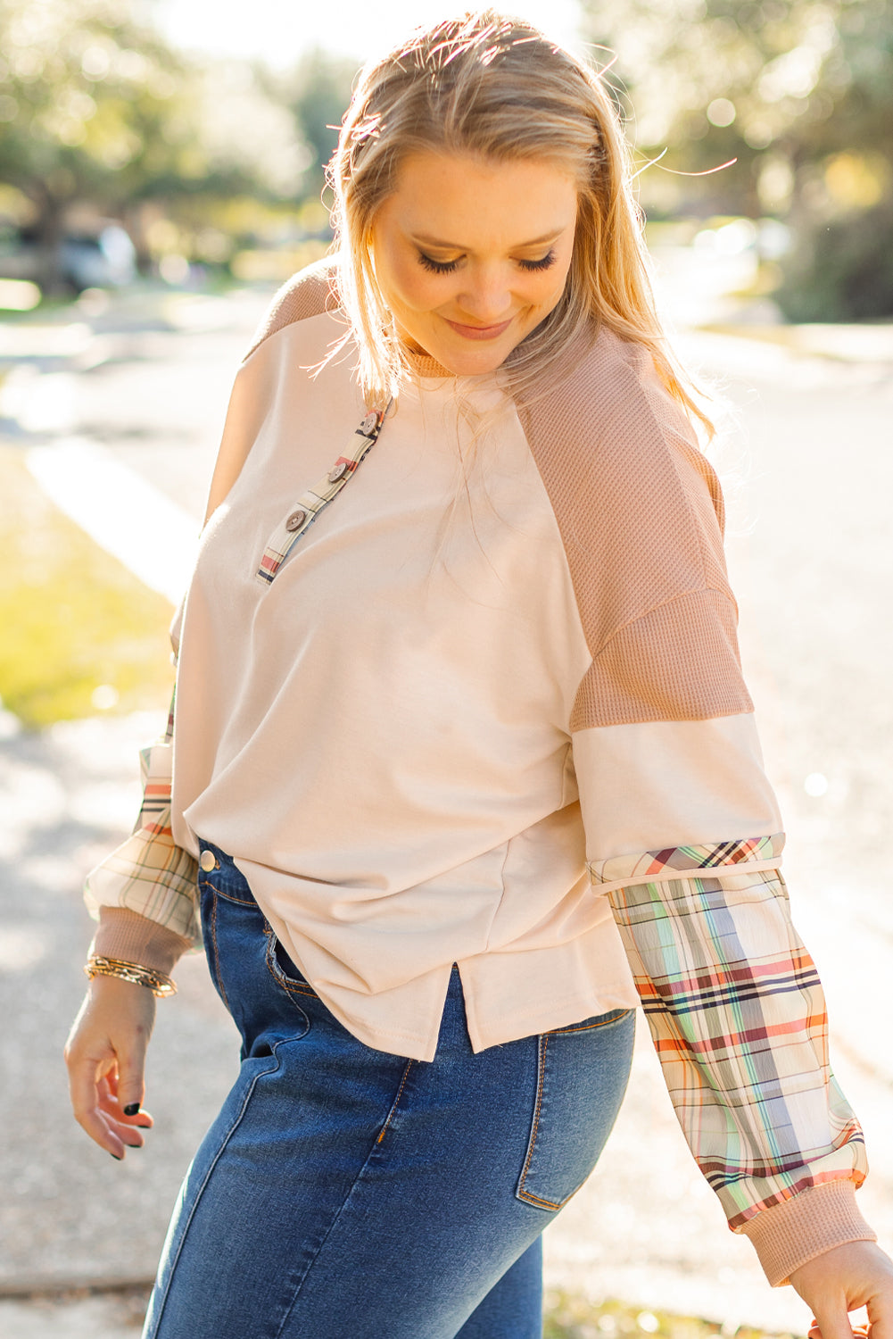 Starlight Patchwork Henley Plus Size  Henley Top