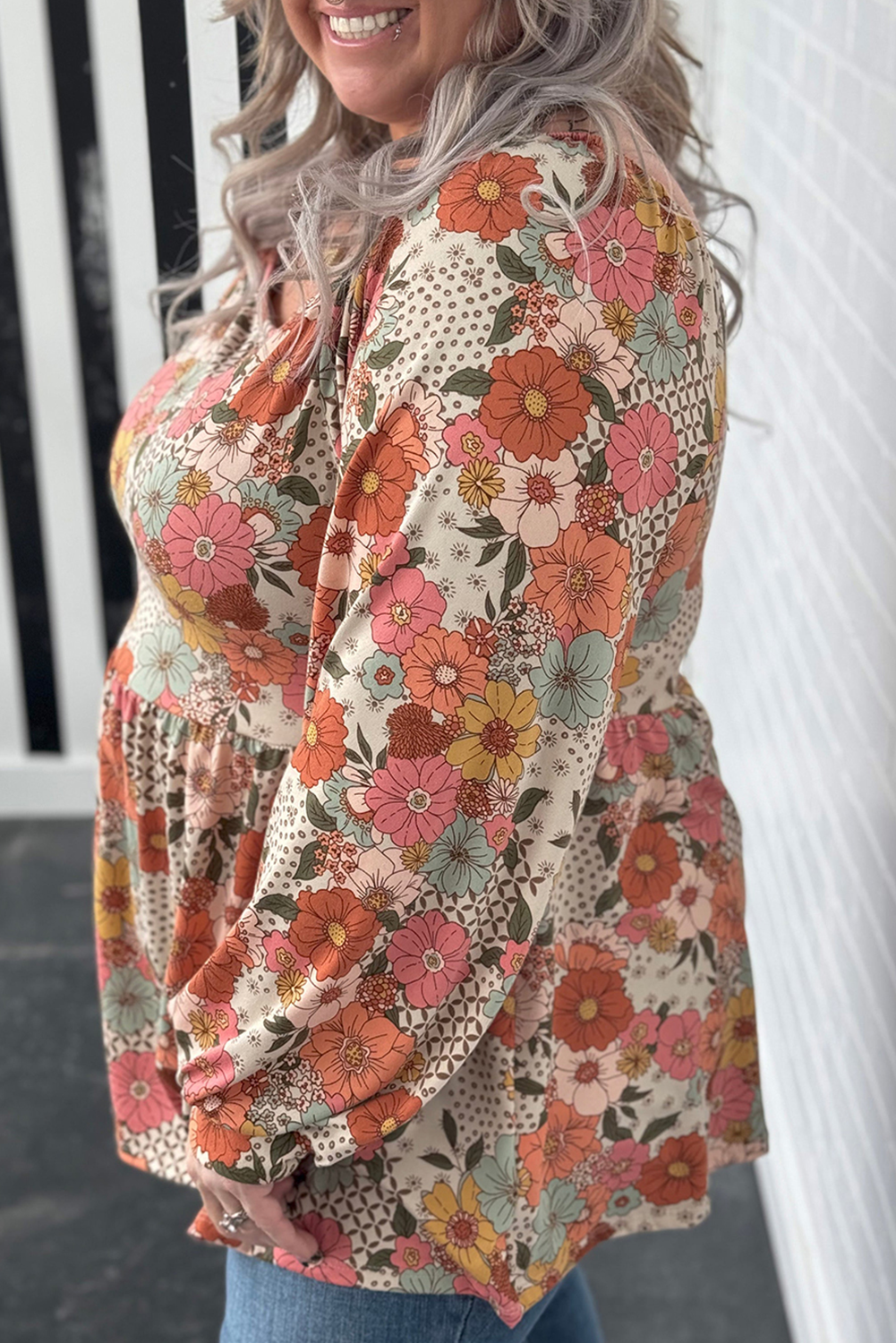 Cosmic- Bloom Boho  Square Neck Peplum Blouse