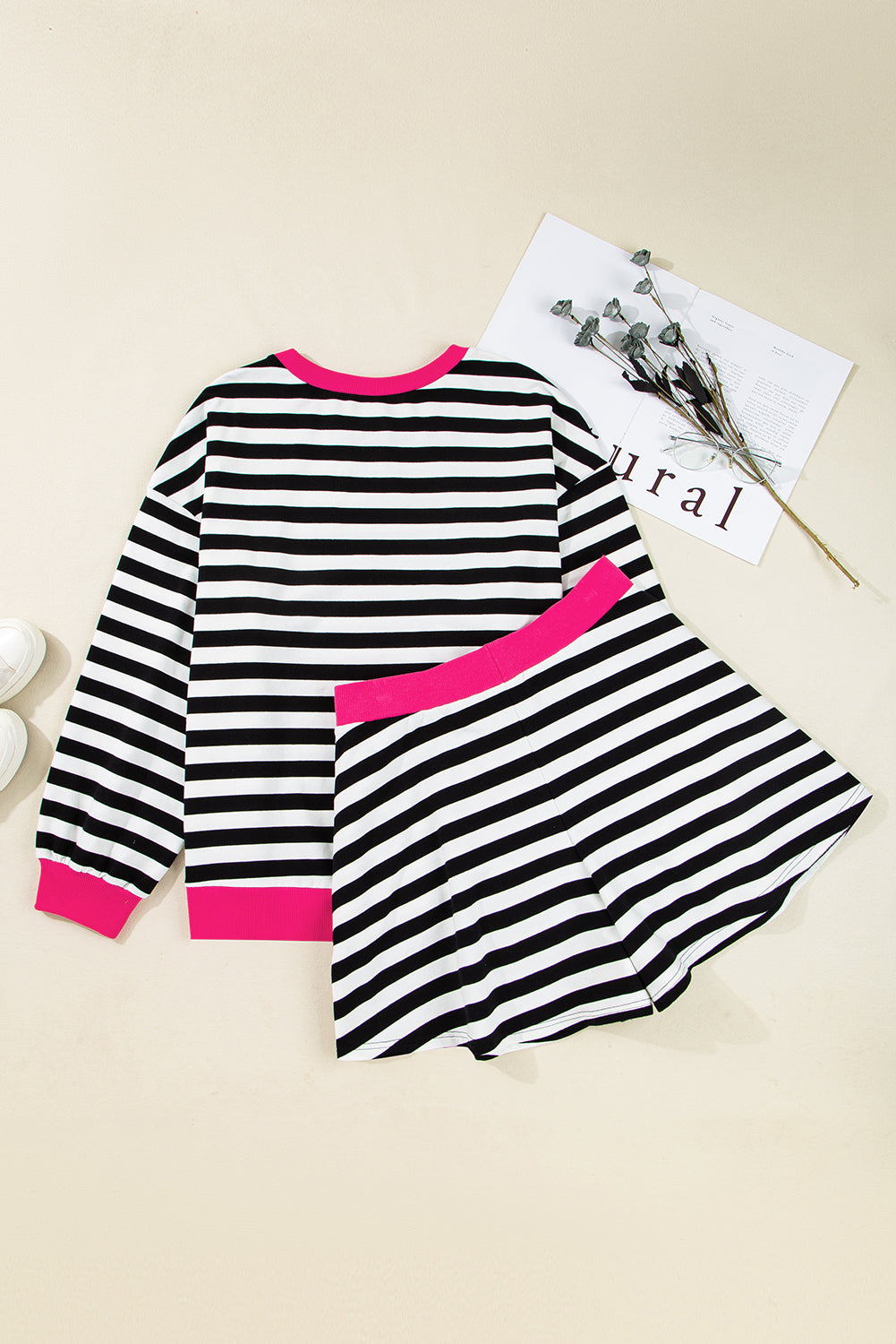 Stellar Stripes Black Stripe  Contrast Edge  Loungewear Plus Size Set