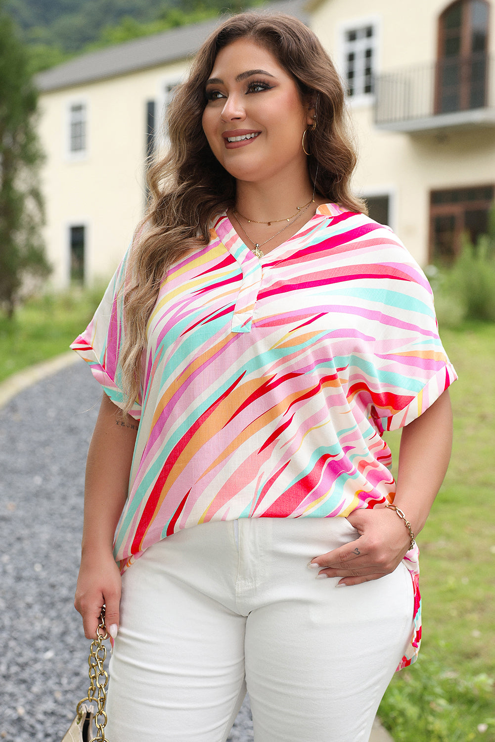 Galaxy Glow  Notched Neck Plus Size Top