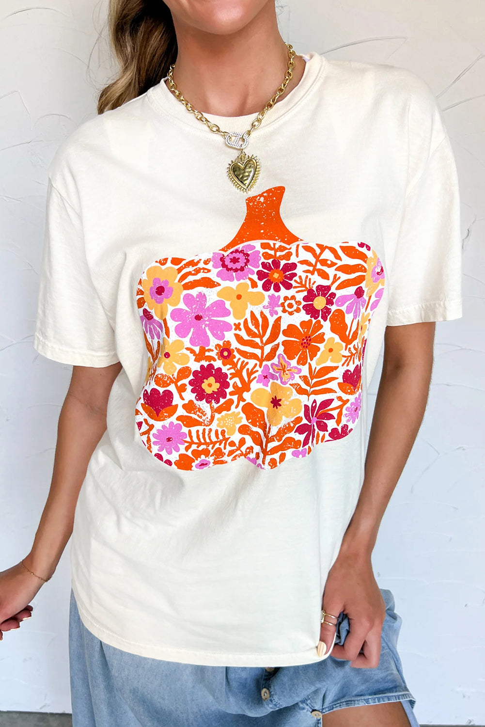 Pumpkin Moon Bloom Graphic Fashion Tee