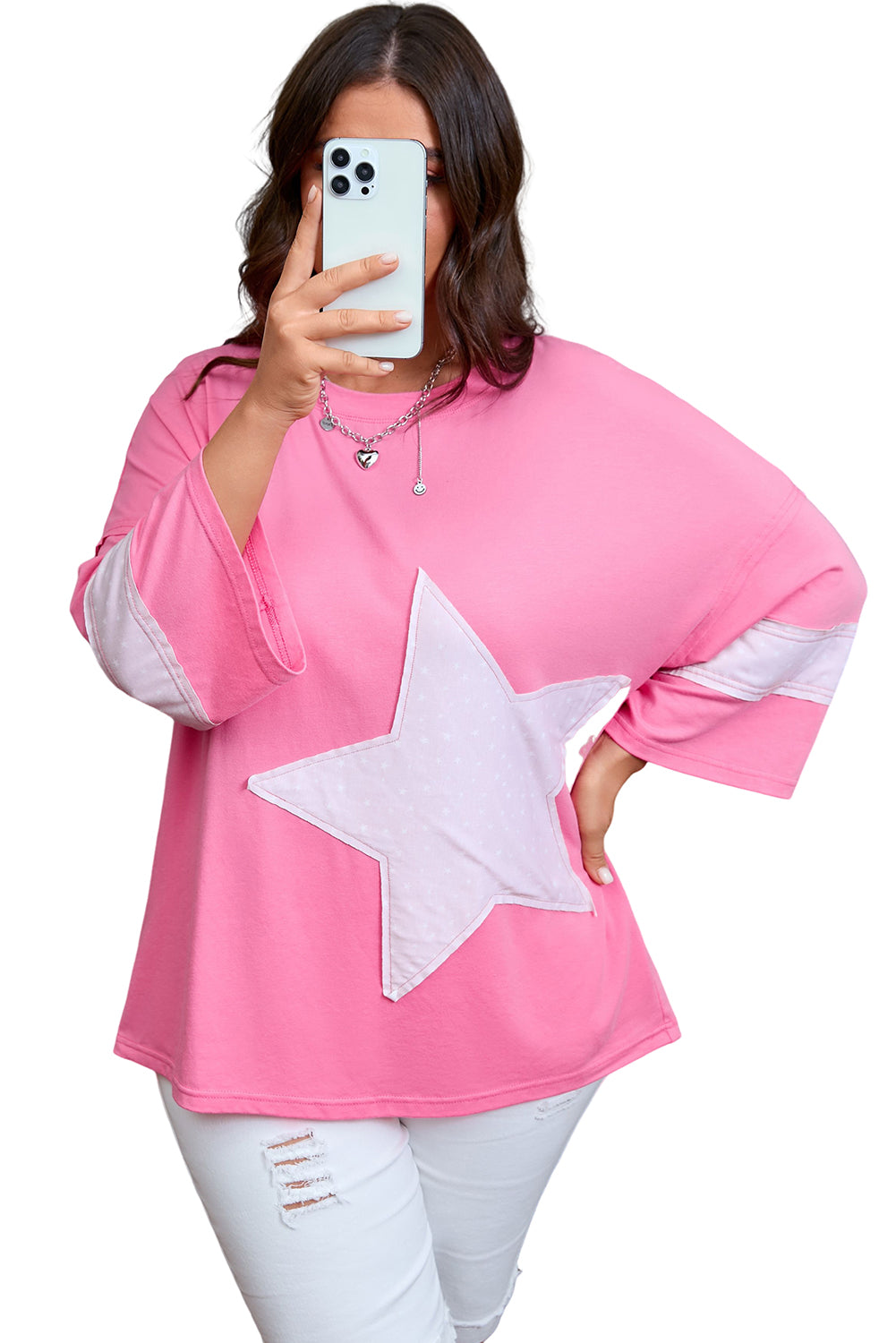 Stellar Charm Star Raw Edge Frayed Star  Plus Size Top