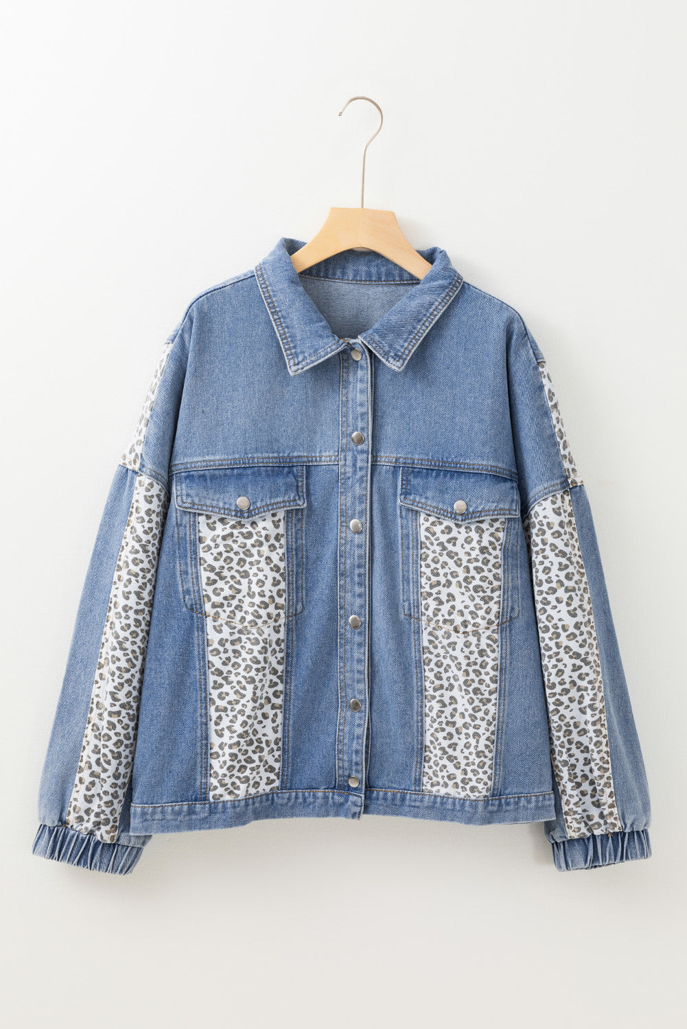 Galactic Wild Leopard Patchwork Plus Size Denim Jacket