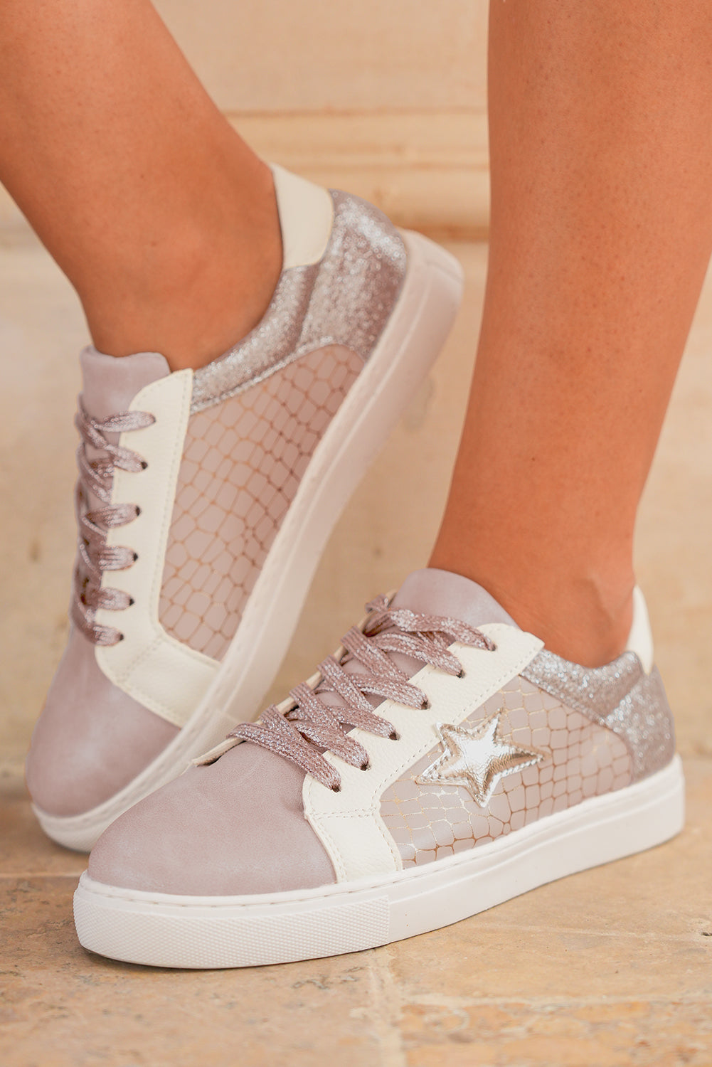 Galaxy Glimmer PU Leather Lace-up Sneakers