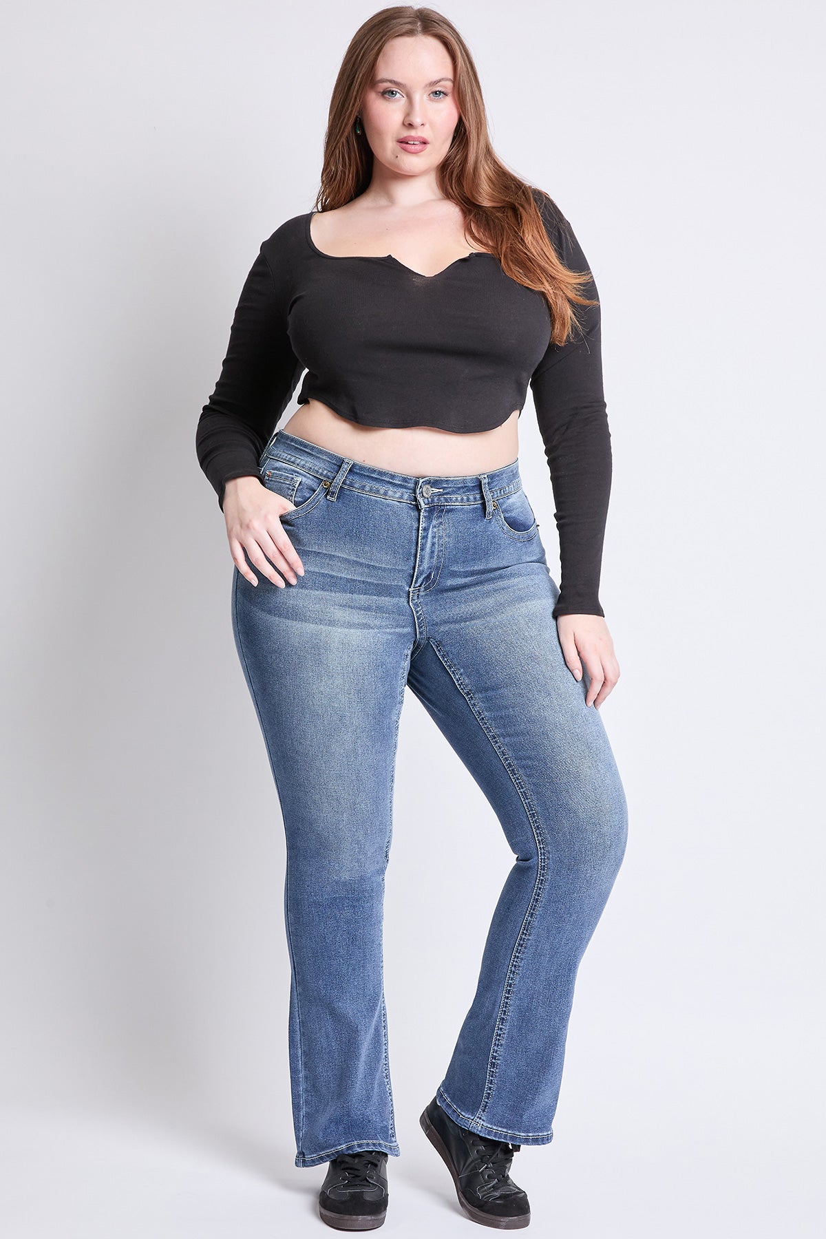YMI Jeans Women's Plus Mid Rise Premium Stitch Bootcut Jeans