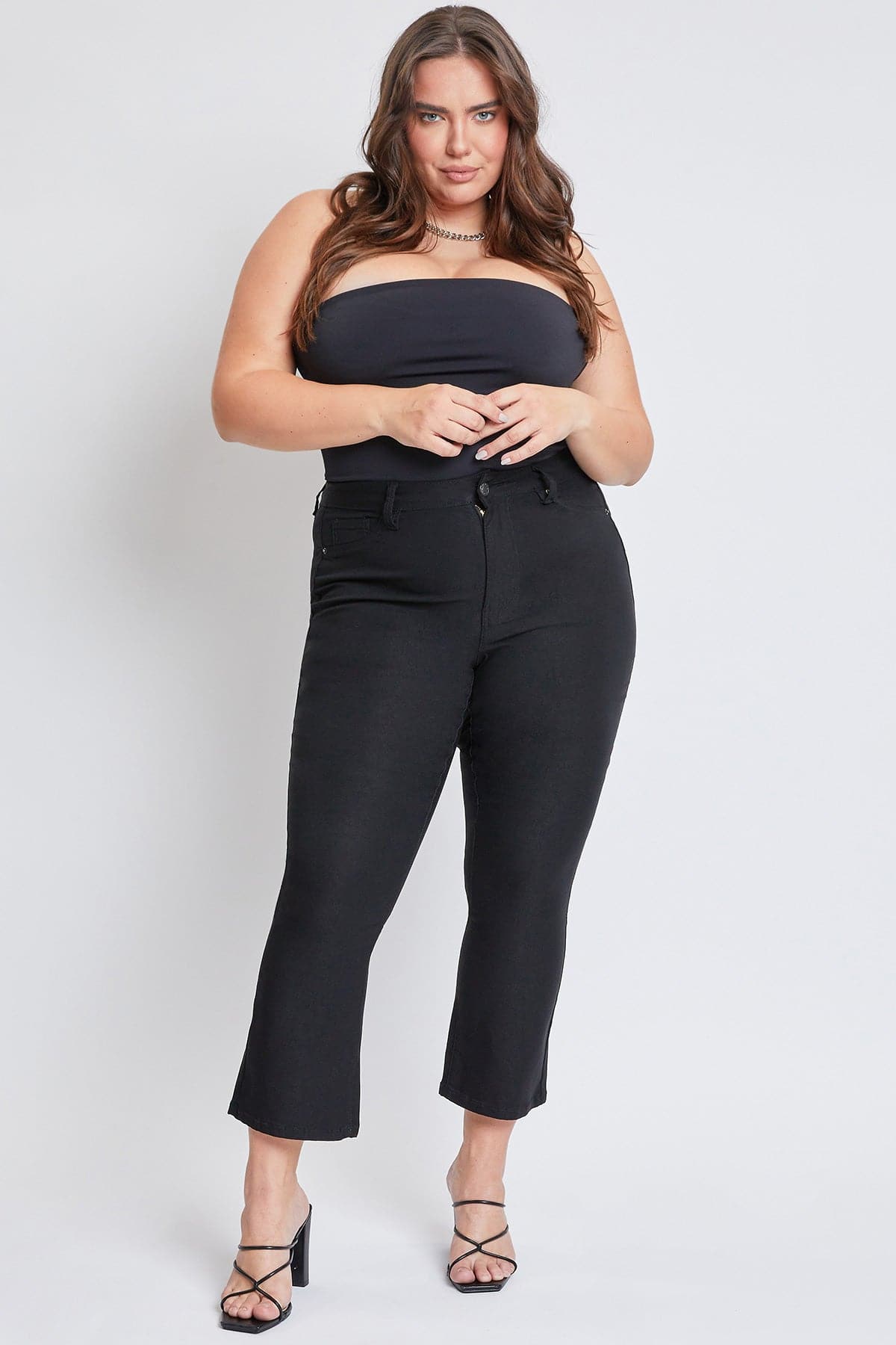 YMI Jeans Women's Plus Hyperstretch Cropped Kick Flare Pants