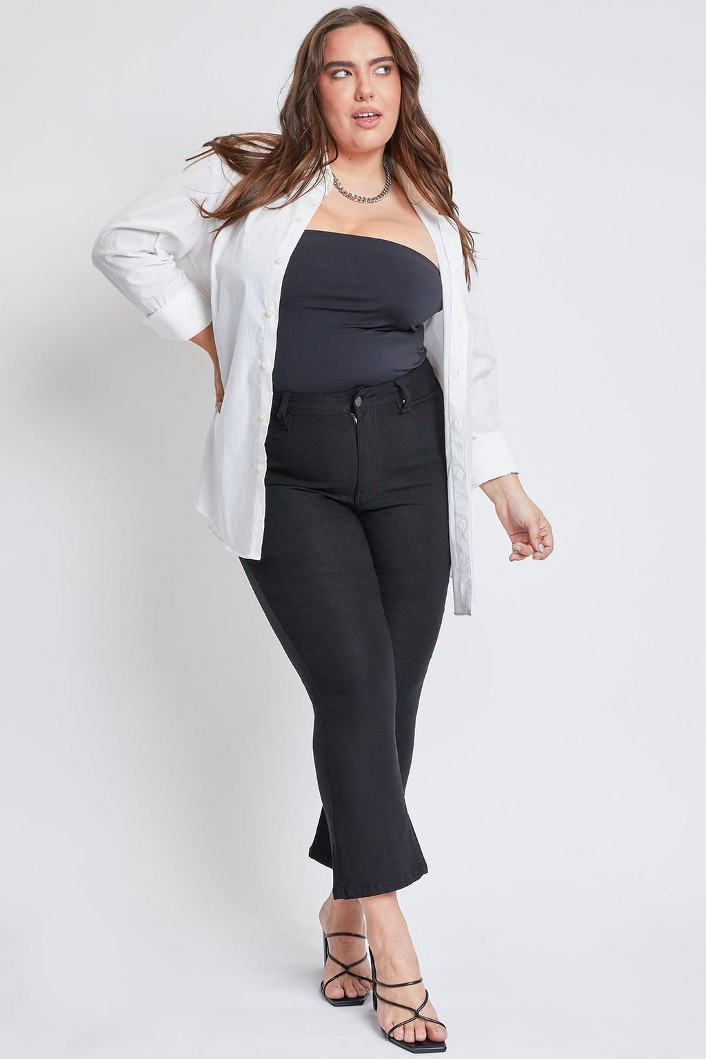 YMI Jeans Women's Plus Hyperstretch Cropped Kick Flare Pants