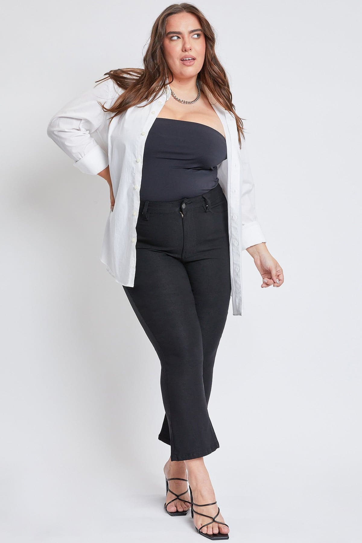 YMI Jeans Women's Plus Hyperstretch Cropped Kick Flare Pants