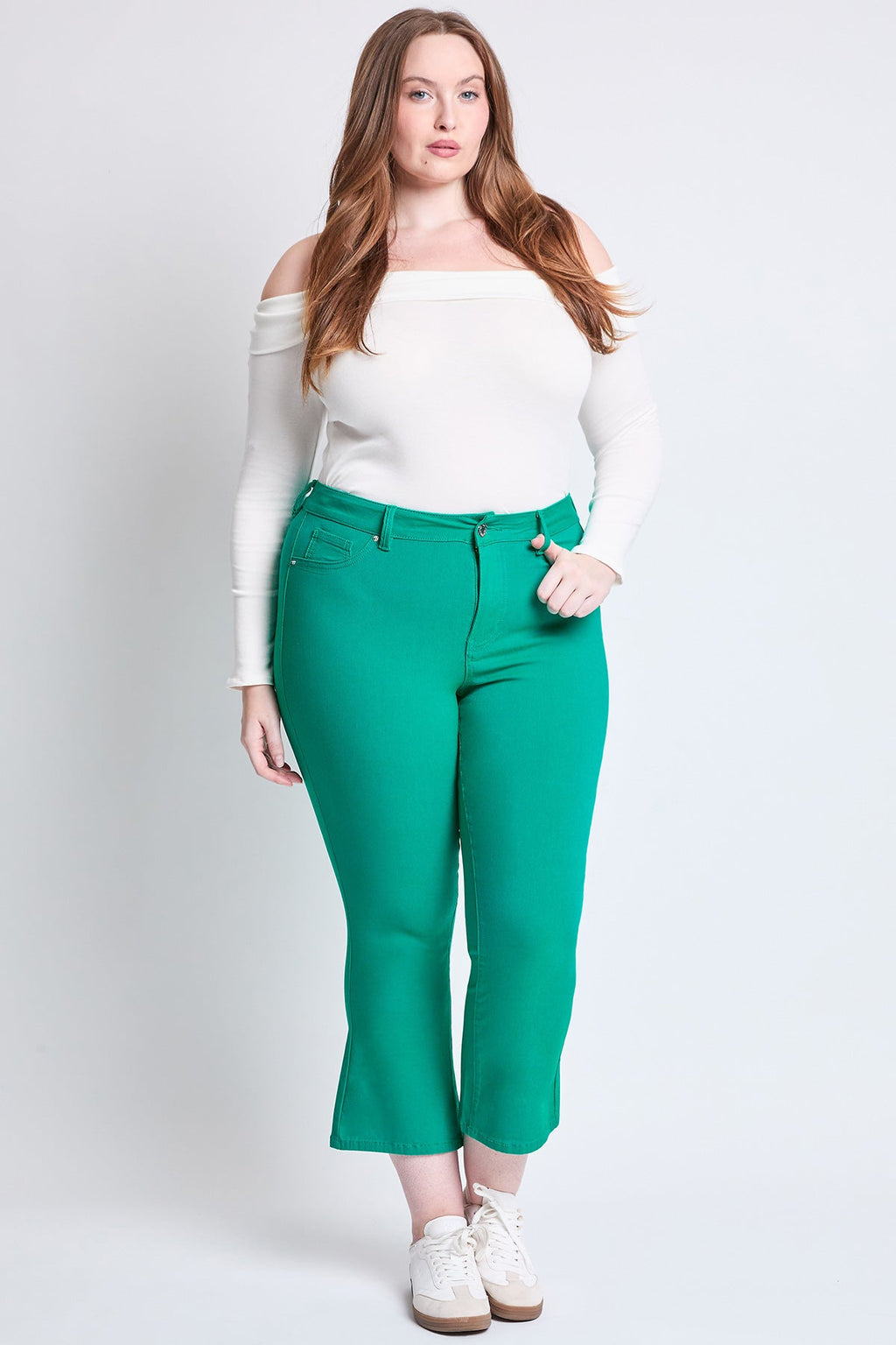 YMI Jeans Women's Plus Hyperstretch Cropped Kick Flare Pants