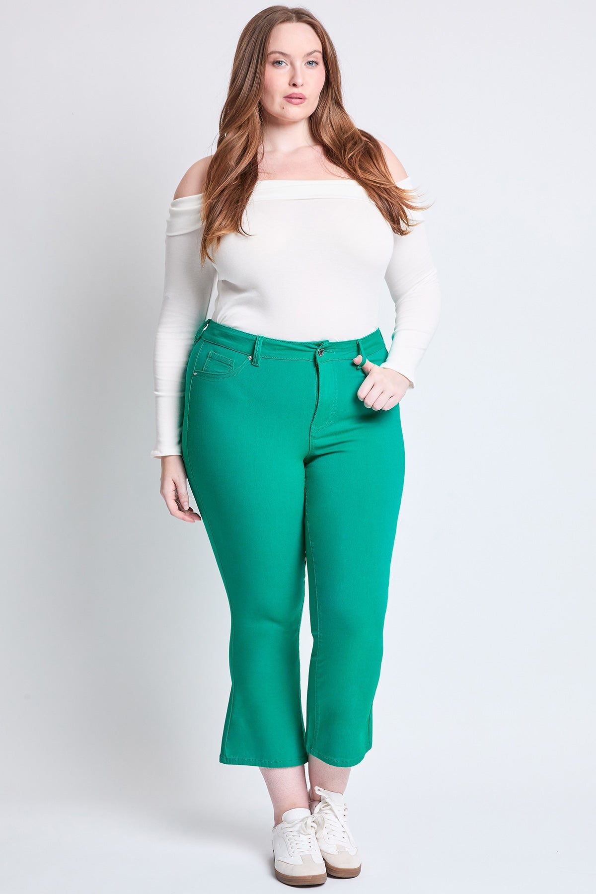 YMI Jeans Women's Plus Hyperstretch Cropped Kick Flare Pants