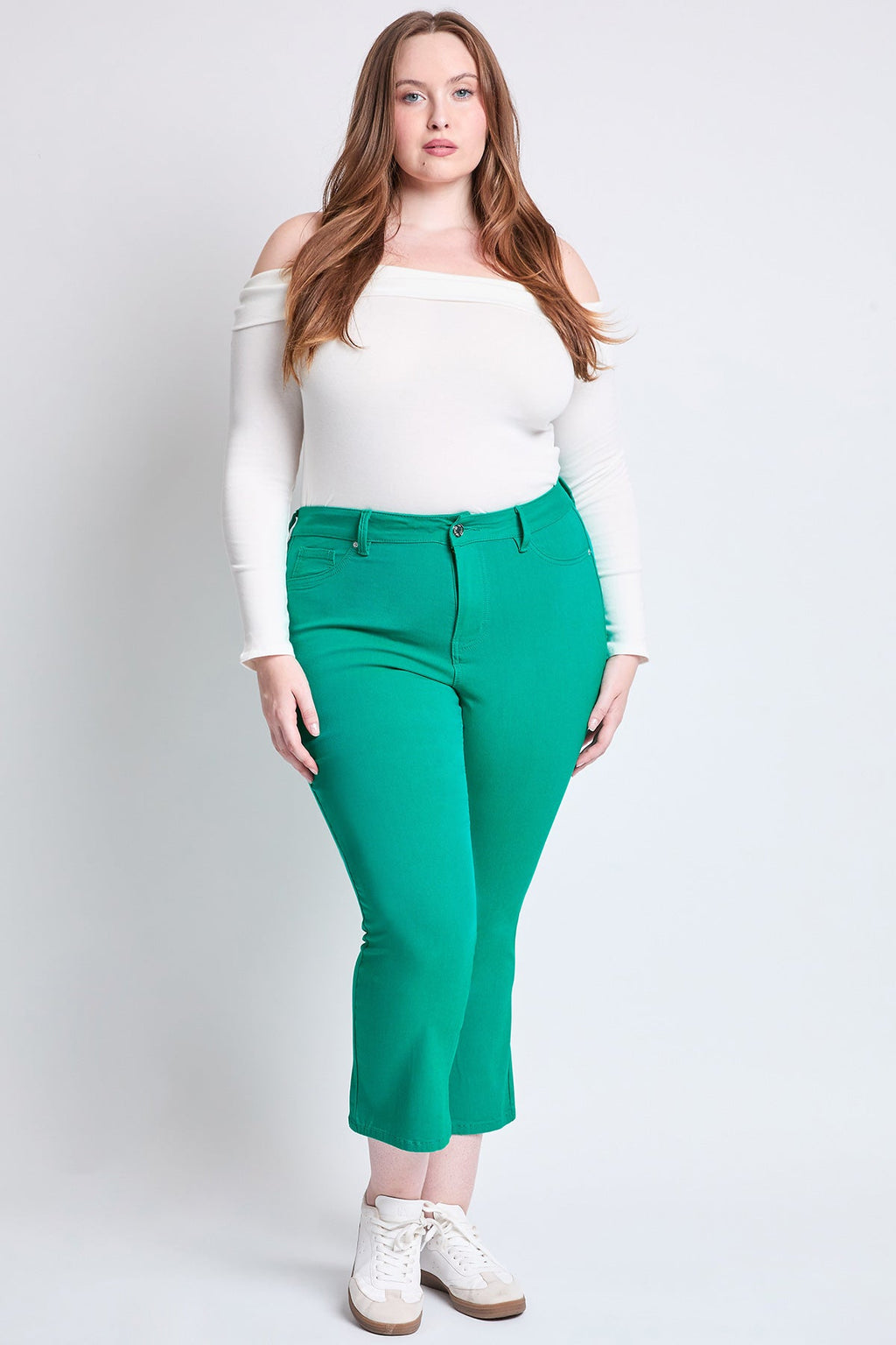 YMI Jeans Women's Plus Hyperstretch Cropped Kick Flare Pants