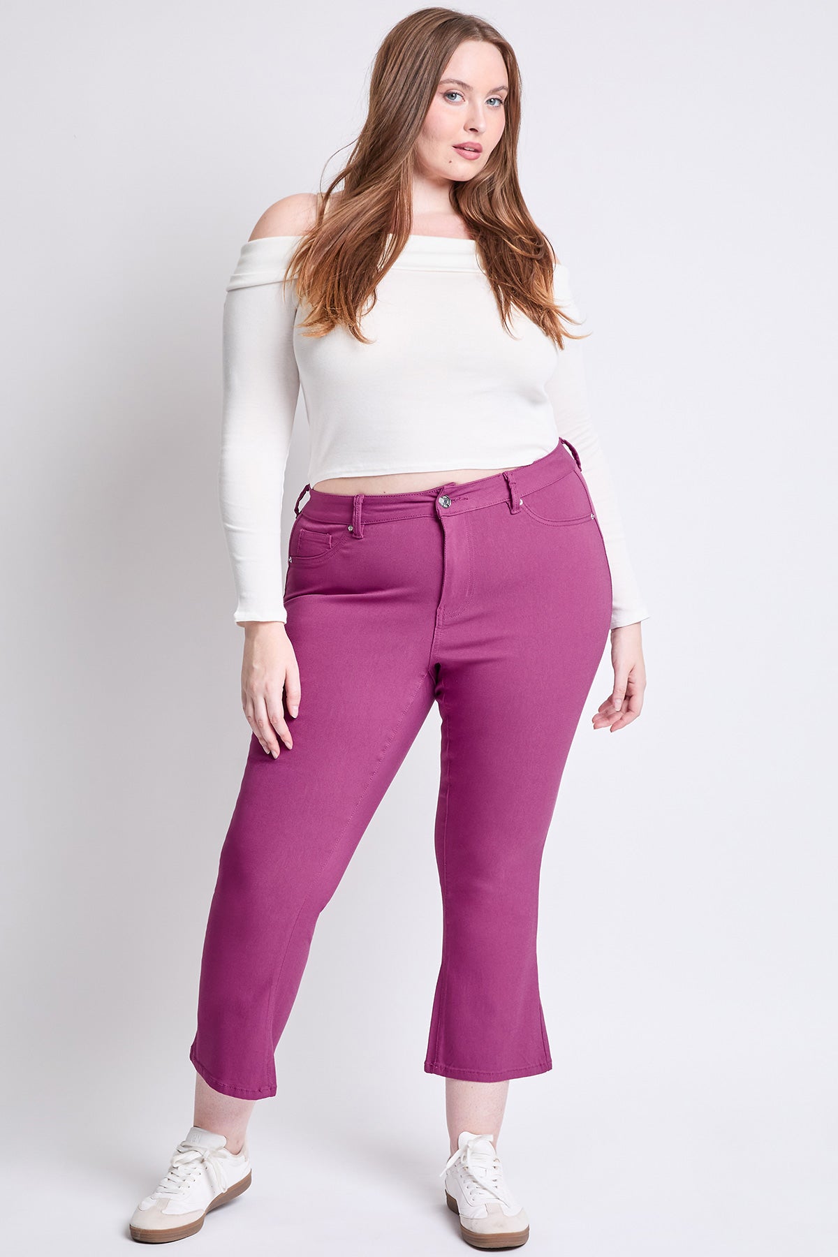 YMI Jeans Women's Plus Hyperstretch Cropped Kick Flare Pants