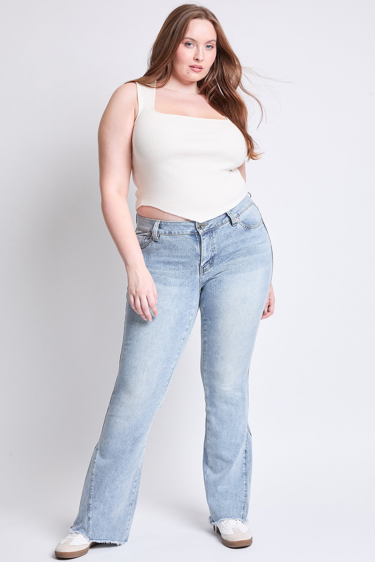 YMI Jeans Women's Plus Low Rise Frayed Hem Flare Jeans