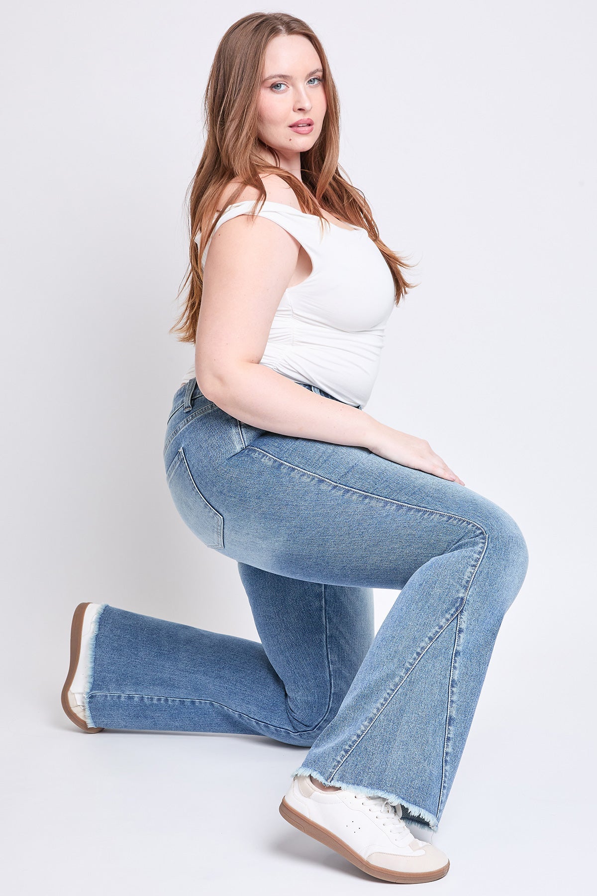YMI Jeans Women's Plus Low Rise Frayed Hem Flare Jeans