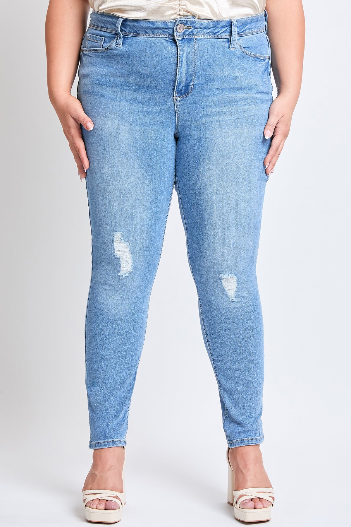 YMI Jeans  Women's Plus Essential Sustainable Distressed Skinny Jeans