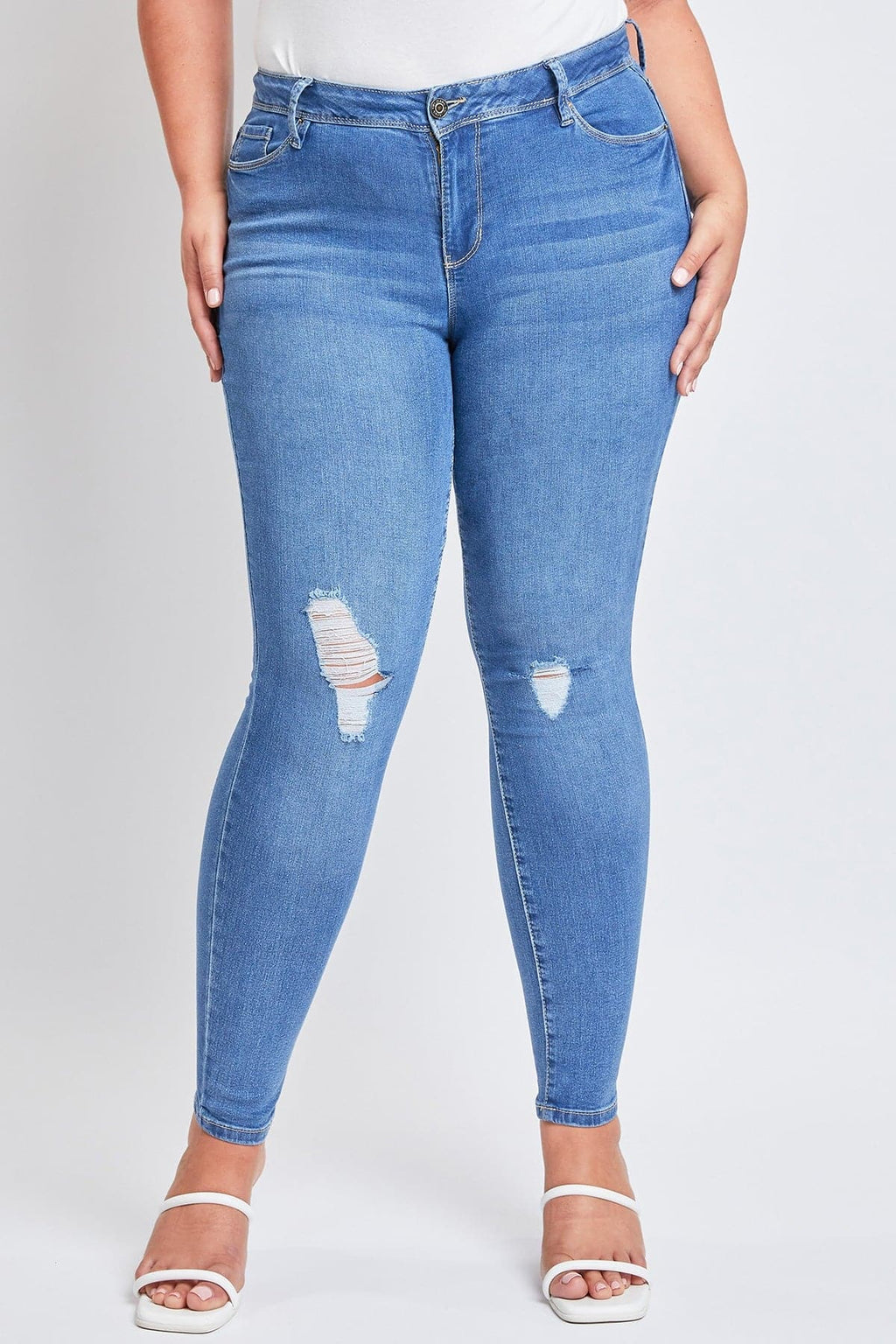 YMI Jeans  Women's Plus Essential Sustainable Distressed Skinny Jeans