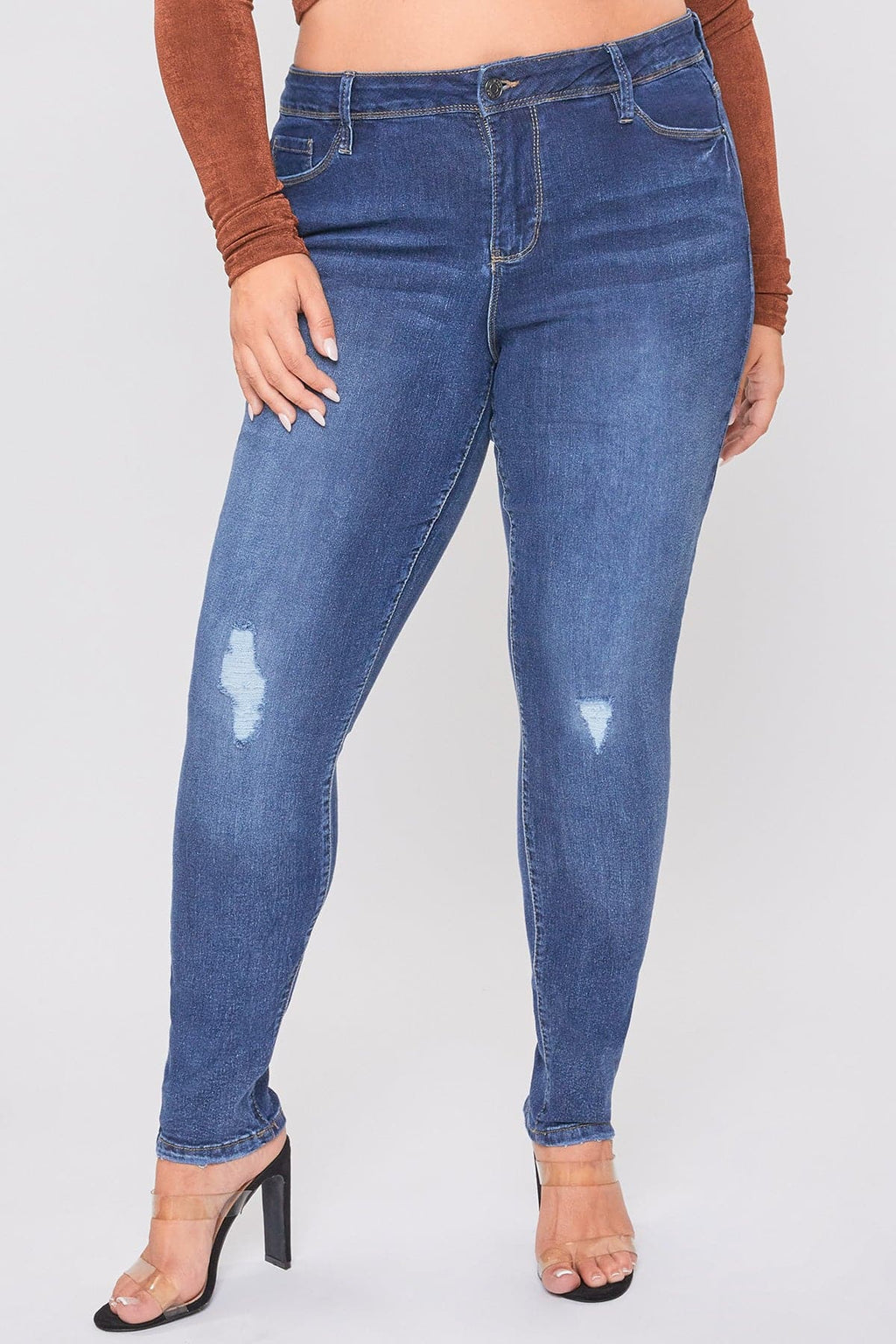 YMI Jeans  Women's Plus Essential Sustainable Distressed Skinny Jeans