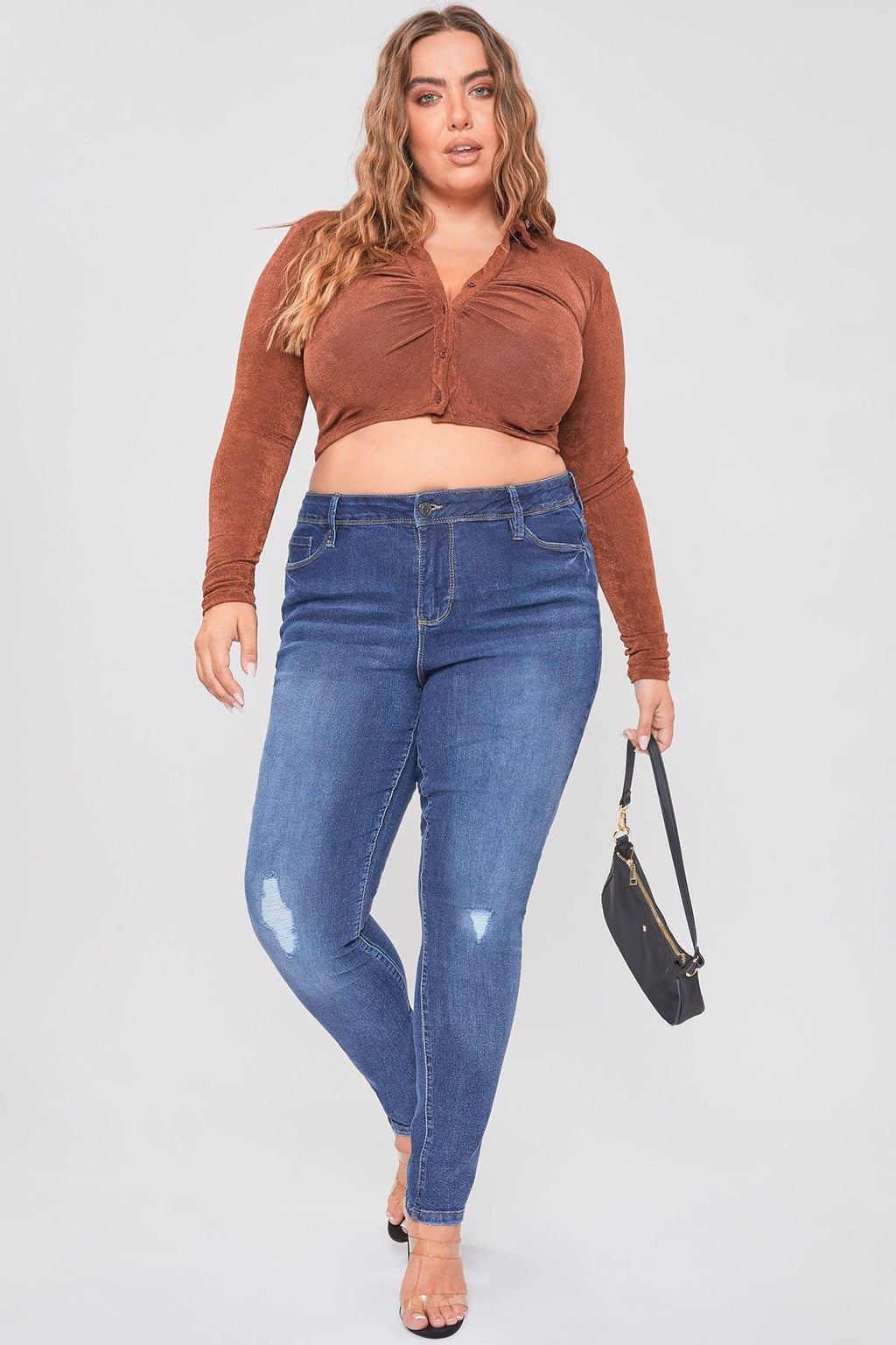 YMI Jeans  Women's Plus Essential Sustainable Distressed Skinny Jeans