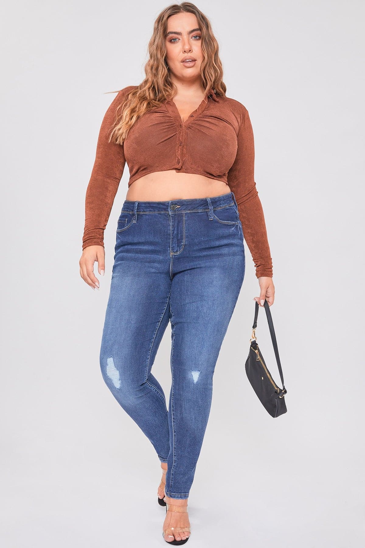 YMI Jeans  Women's Plus Essential Sustainable Distressed Skinny Jeans