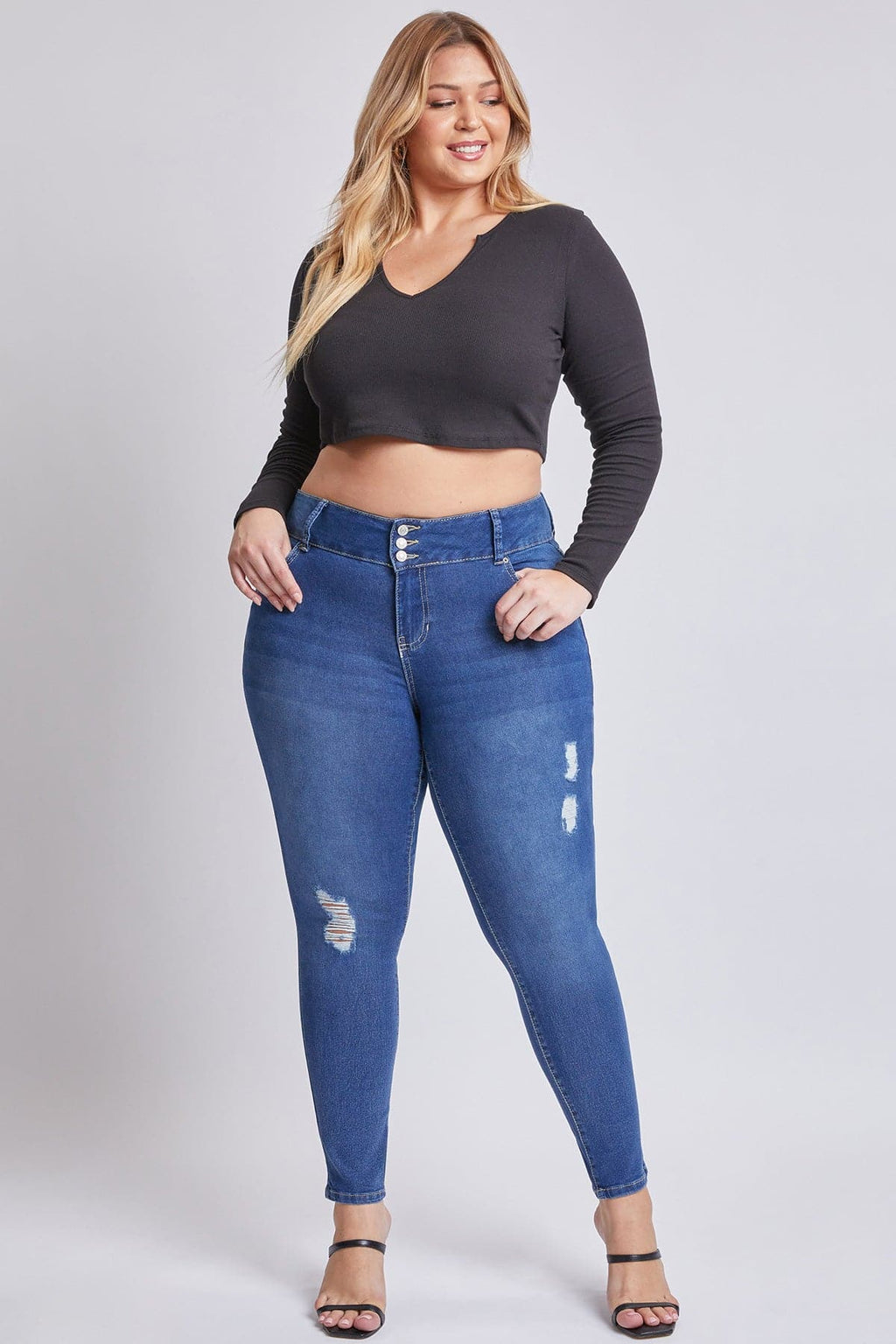 YMI Jeans Women's Plus Essential  3 button Skinny Jeans