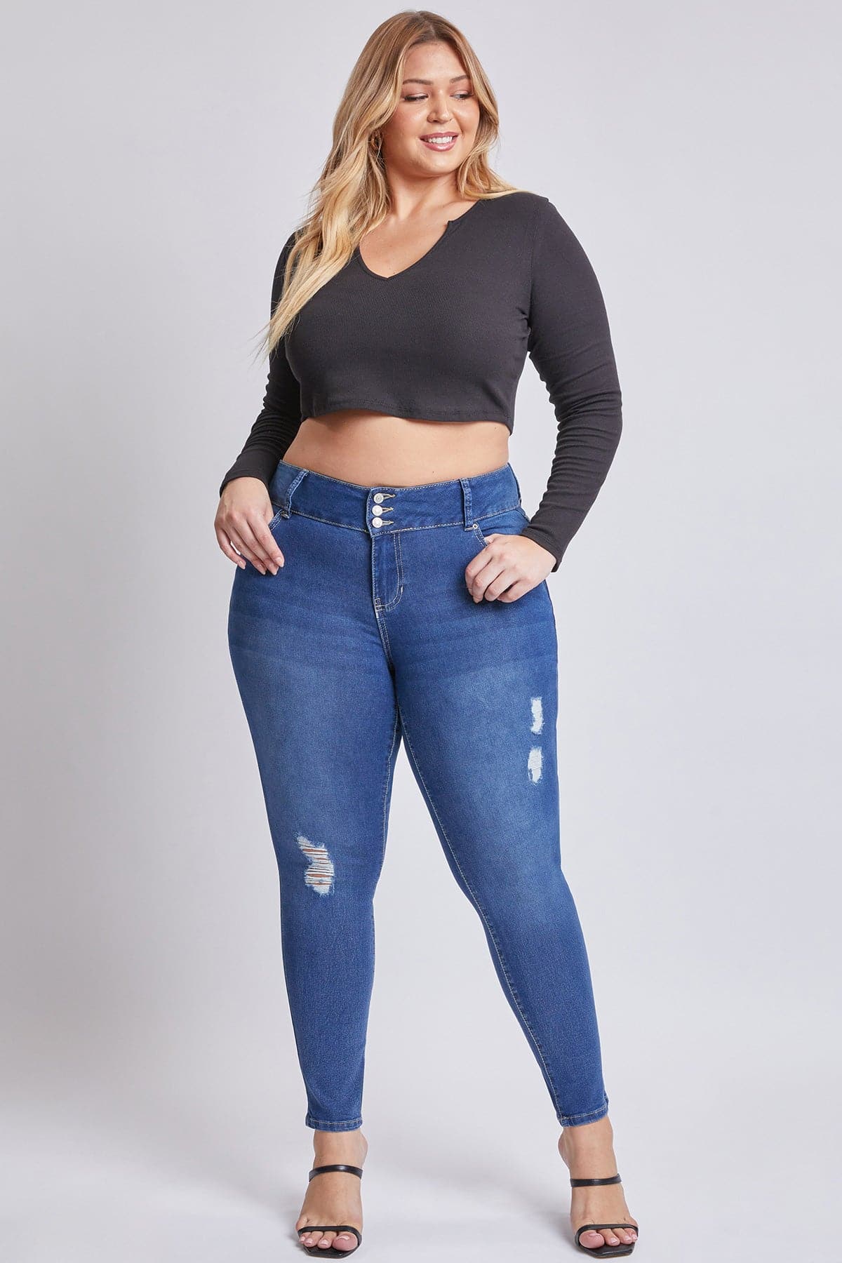 YMI Jeans Women's Plus Essential  3 button Skinny Jeans