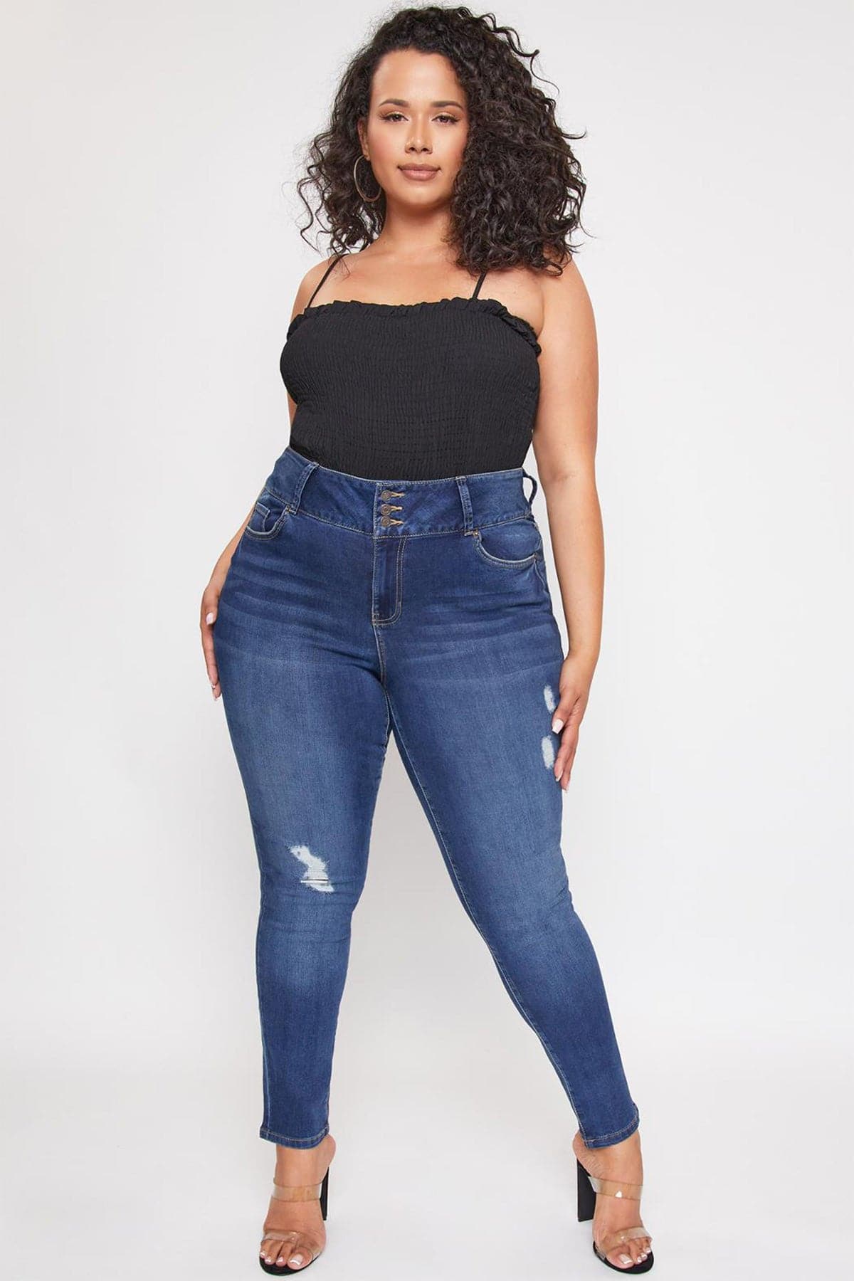 YMI Jeans Women's Plus Essential  3 button Skinny Jeans