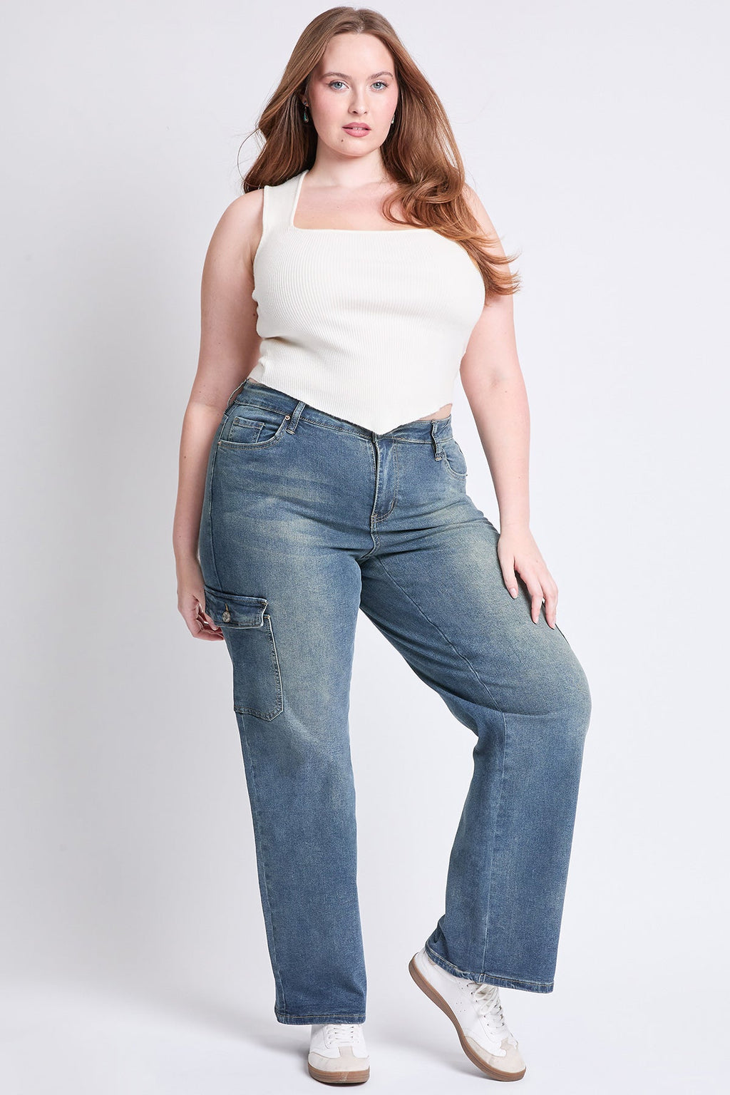 YMI Jeans  Women's Plus High Rise Wide Leg Skater Cargo Jeans