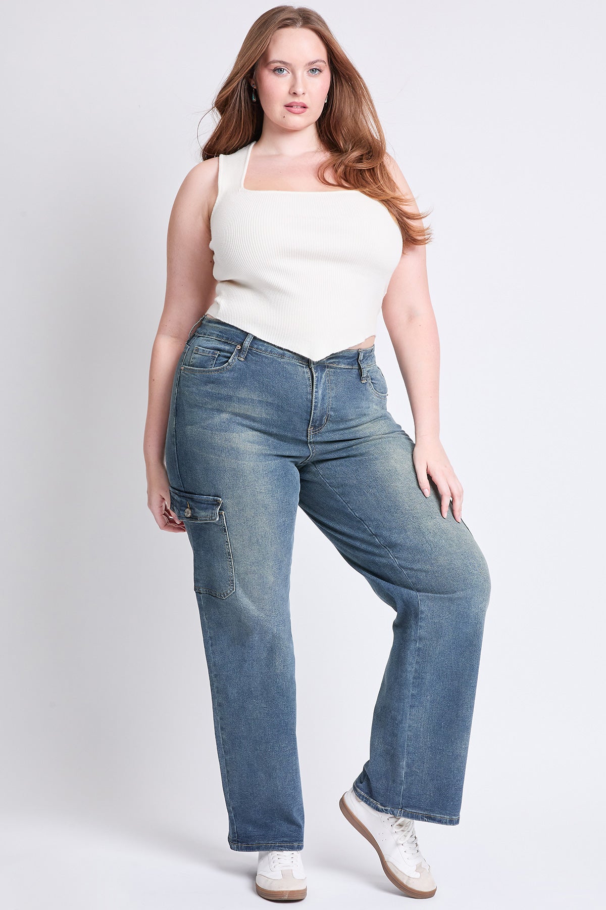 YMI Jeans  Women's Plus High Rise Wide Leg Skater Cargo Jeans